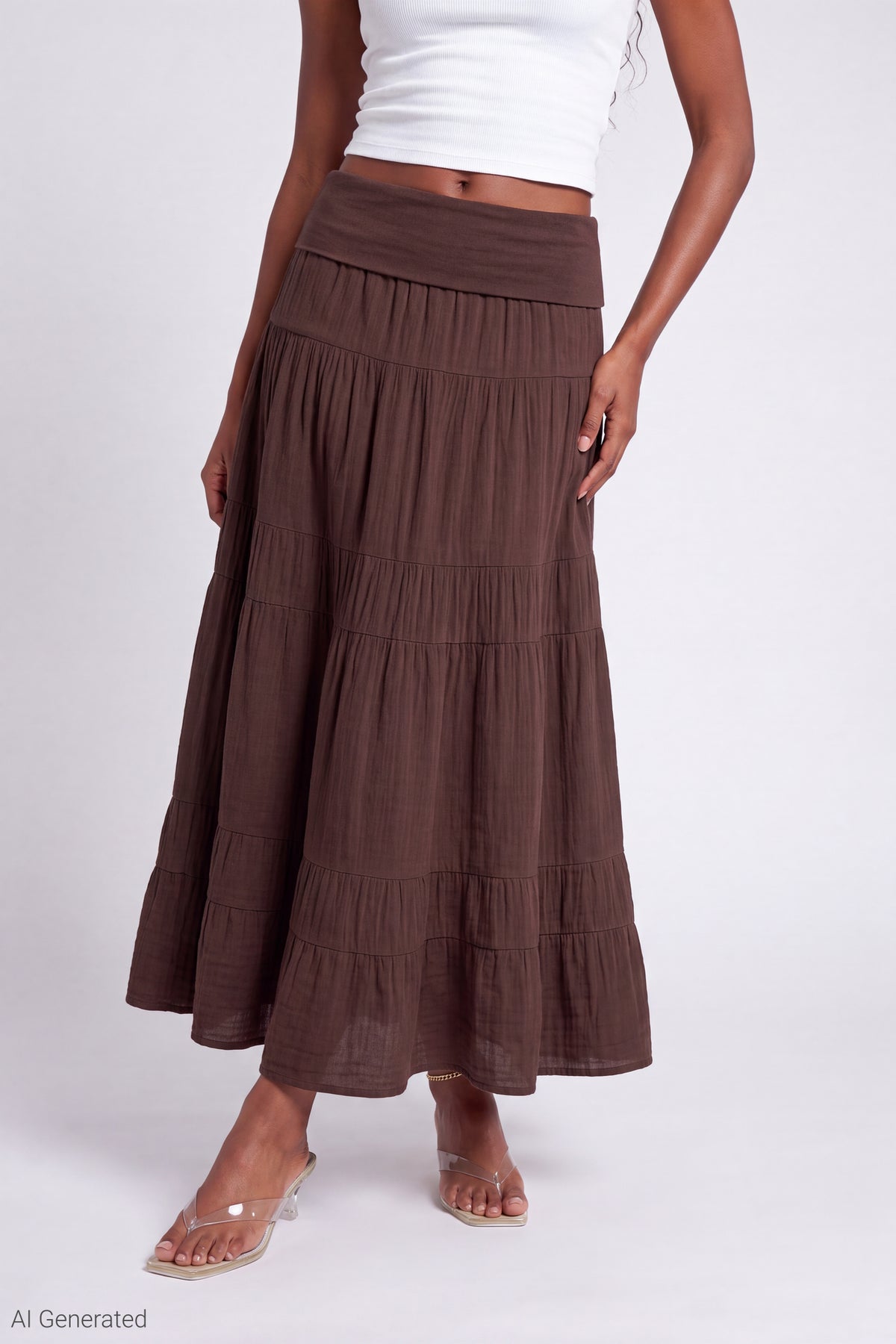 Alt View 3. Multiway Maxi Dress Foldover Skirt - Brown