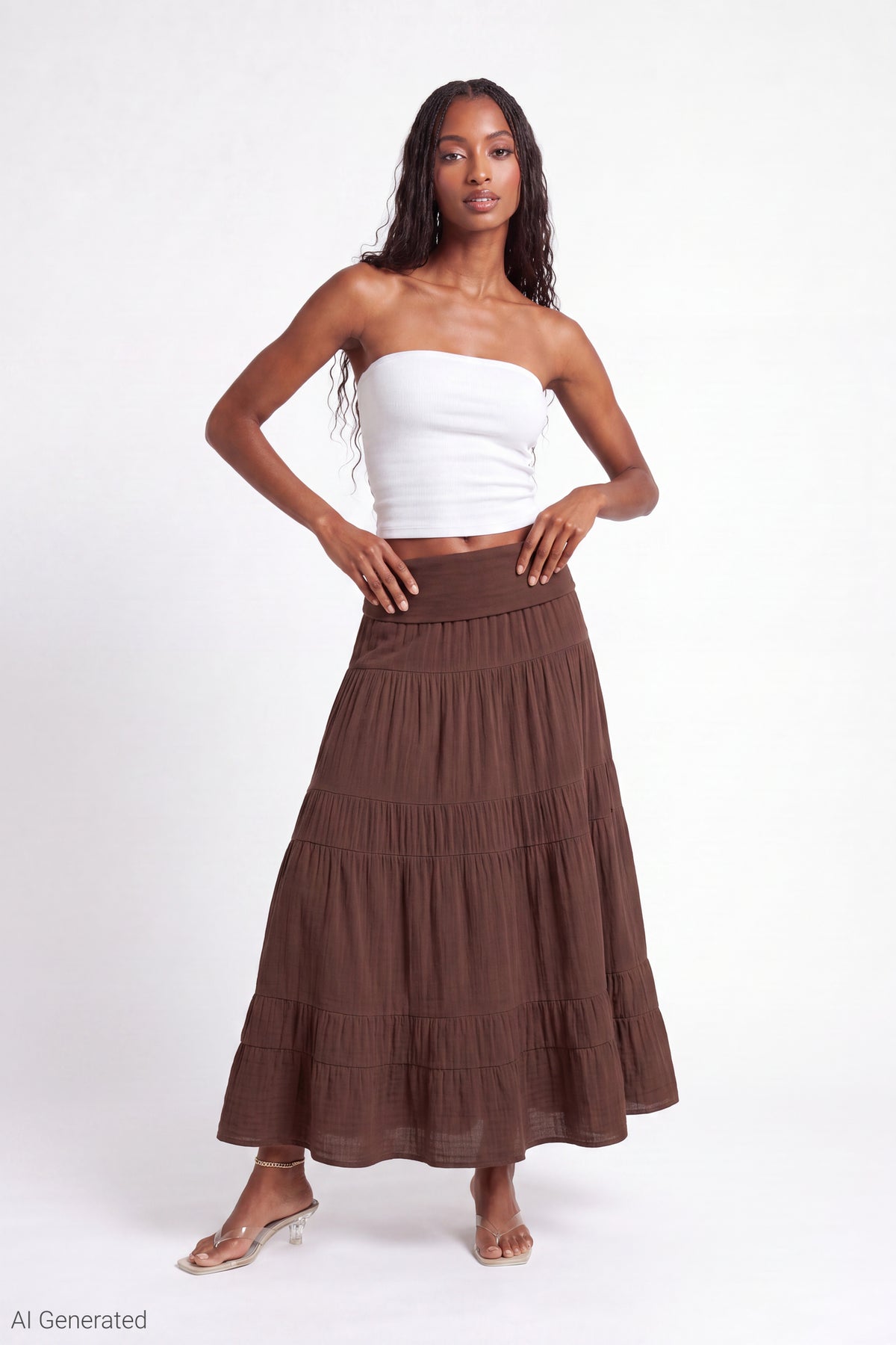 Multiway Maxi Dress Foldover Skirt - Brown