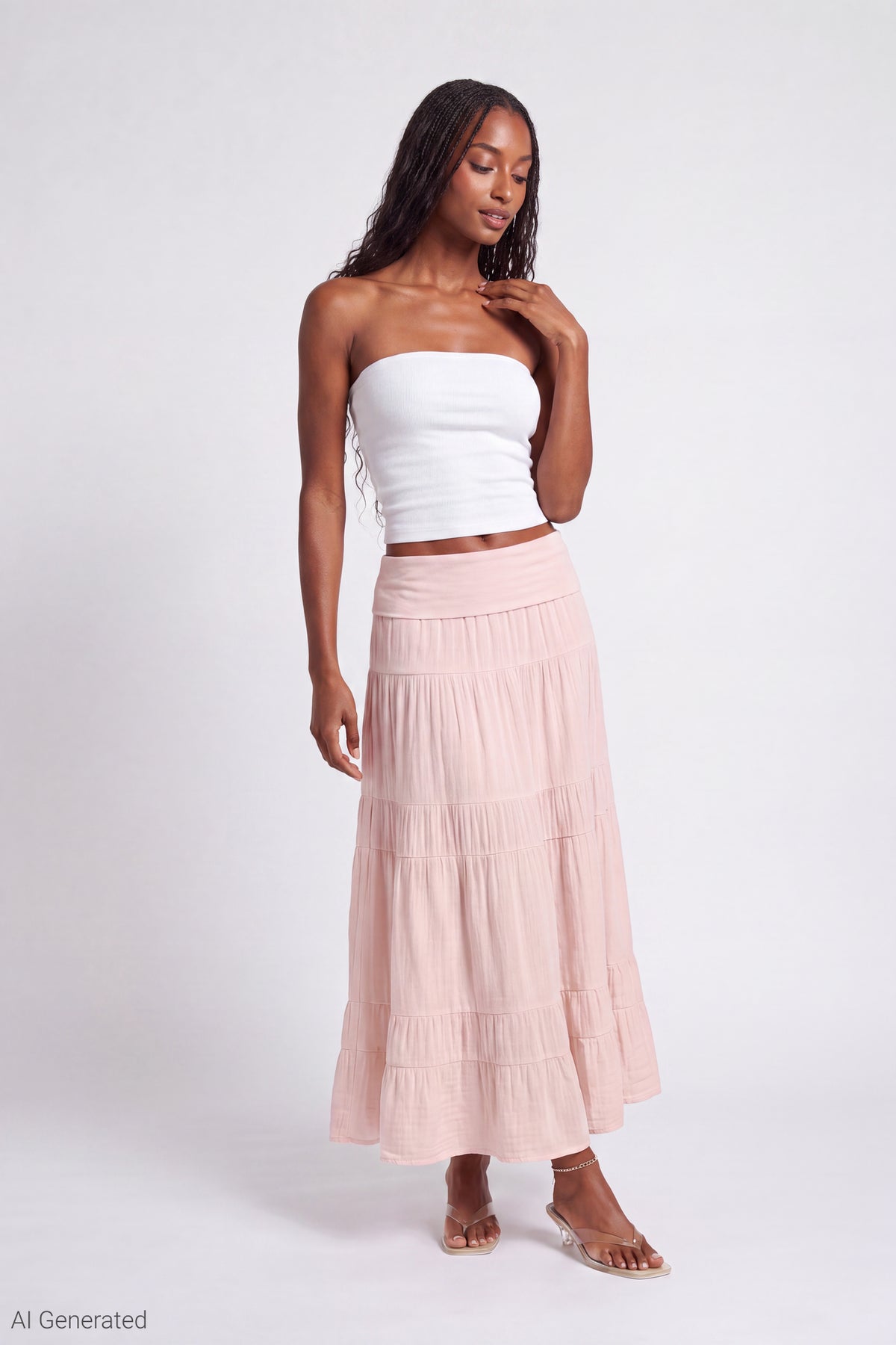 Multiway Maxi Dress Foldover Skirt - Light Pink