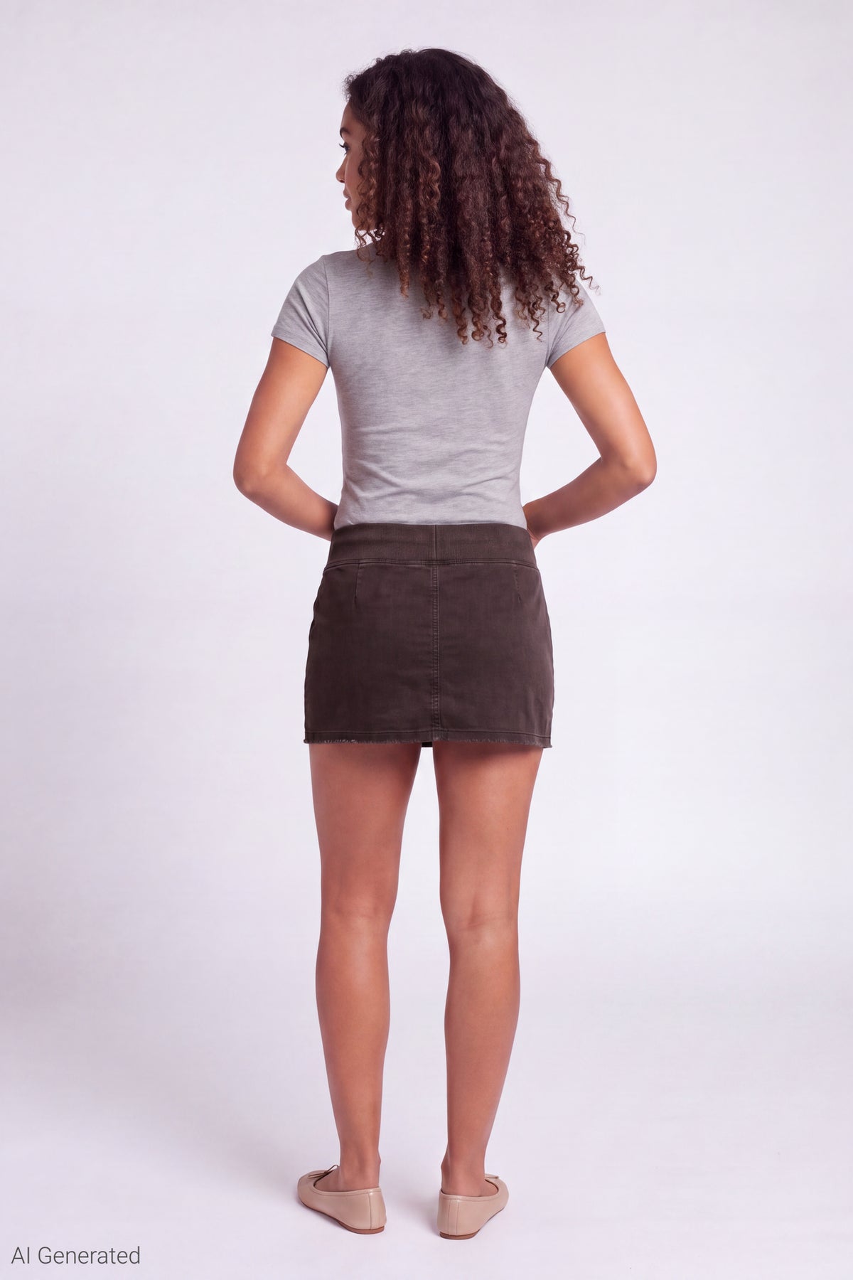 Alt View 2. Drawstring Mini Skirt - Brown