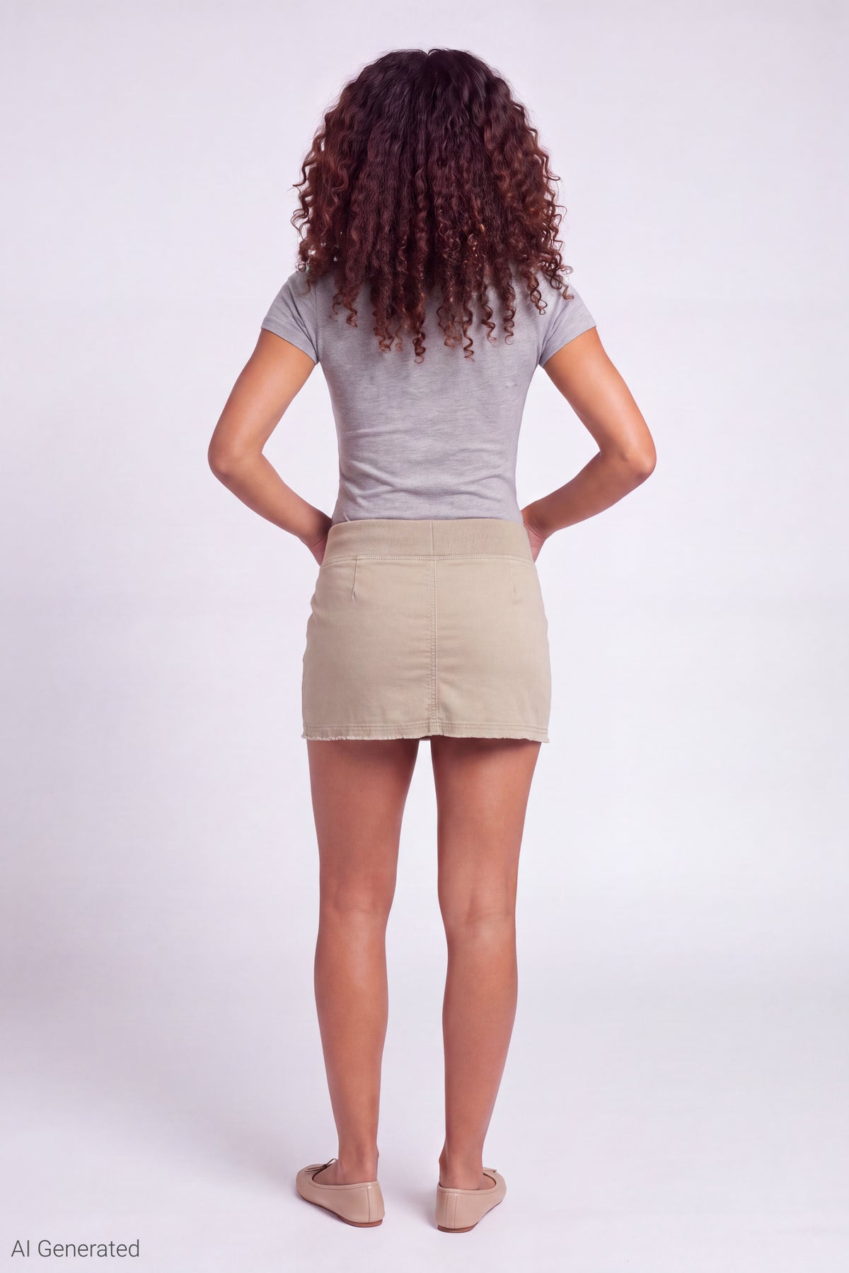 Alt View 2. Drawstring Mini Skirt - Beige
