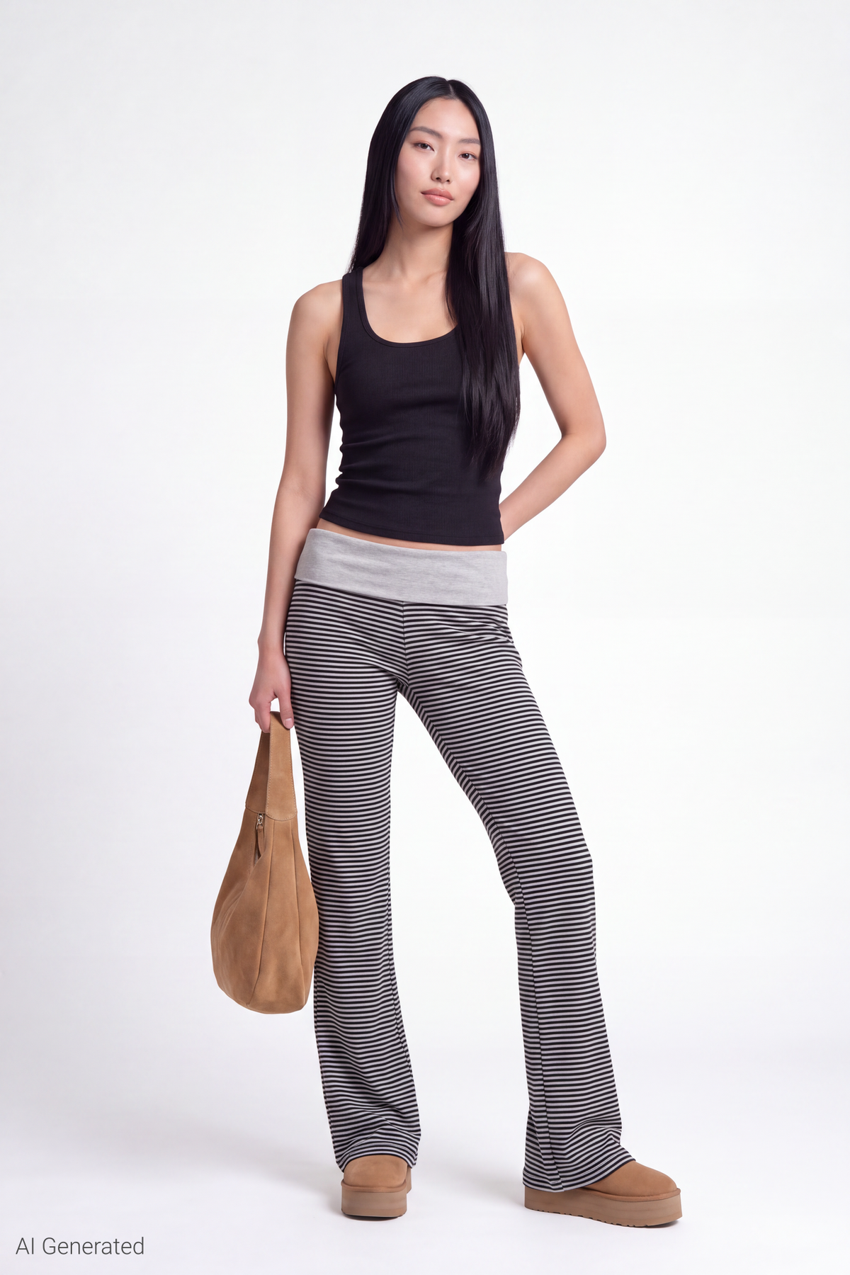 Printed Foldover Waist Pant - Heather Grey