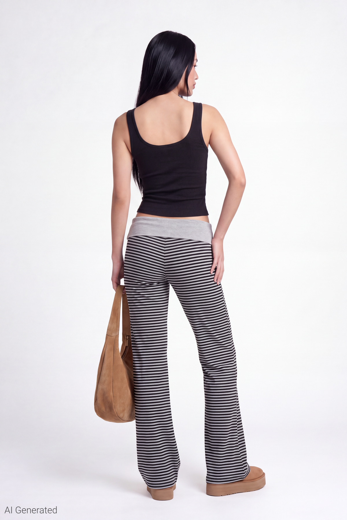 Alt View 3. Printed Foldover Waist Pant - Heather Grey