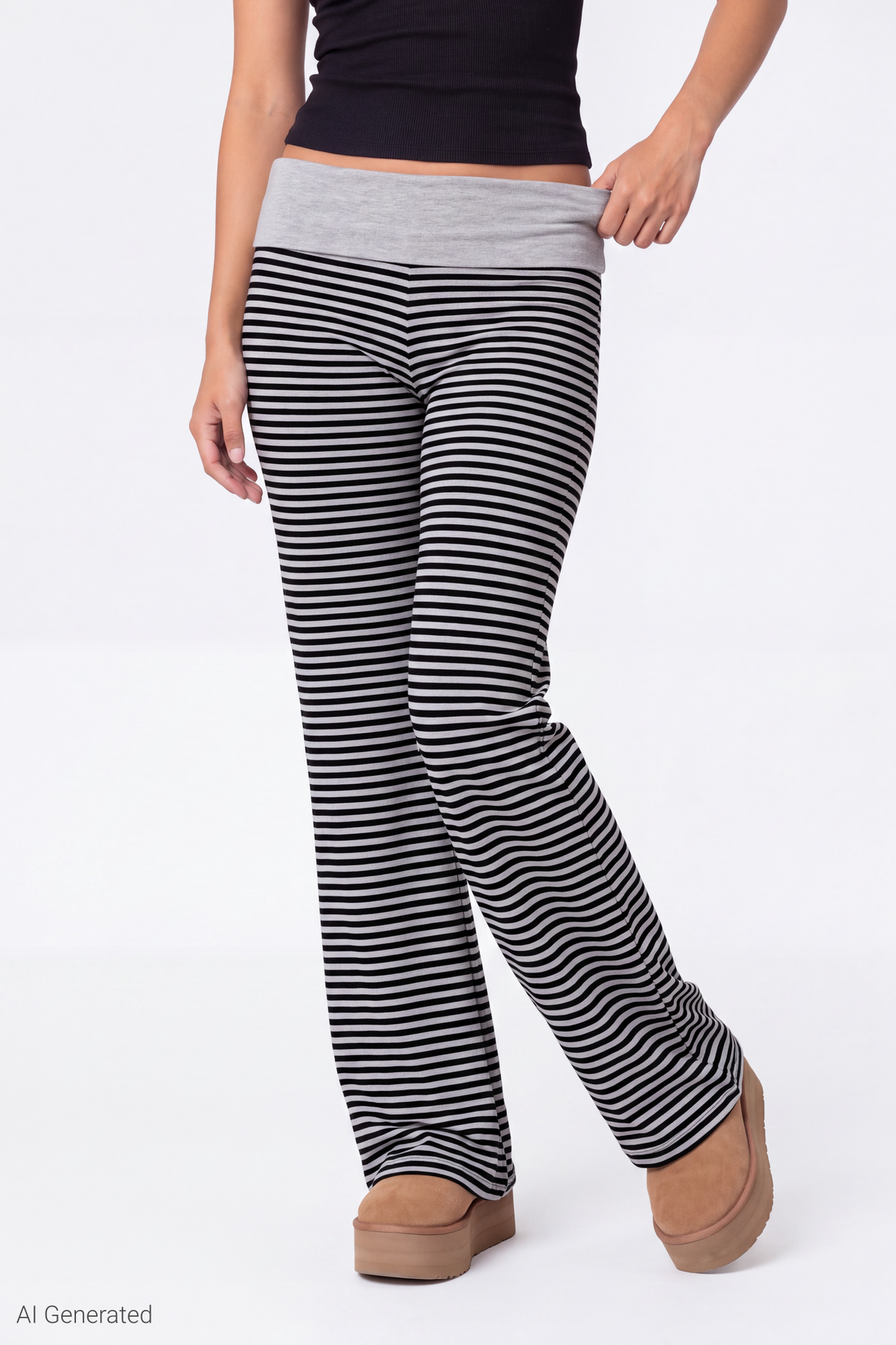 Alt View 2. Printed Foldover Waist Pant - Heather Grey