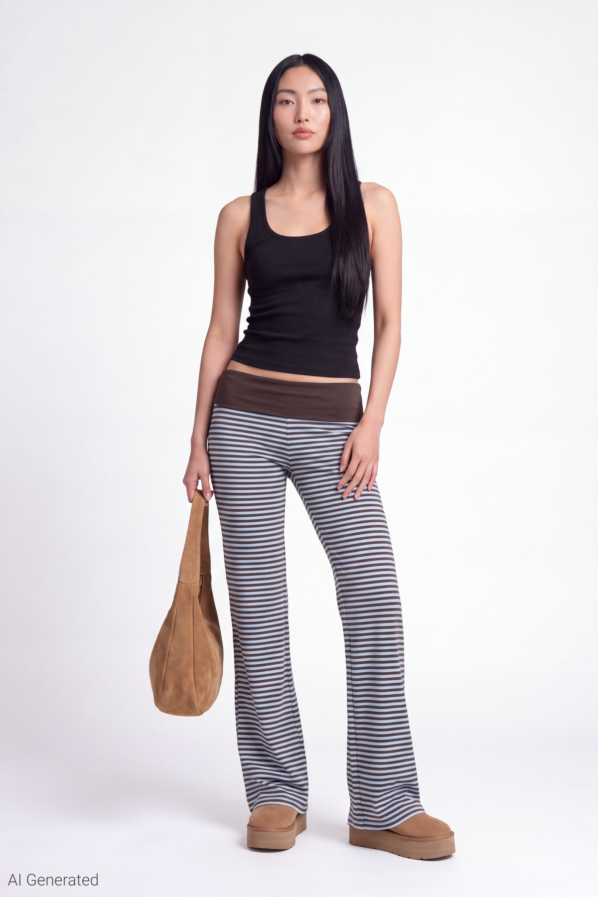 Alt View 3. Printed Foldover Waist Pant - Brown