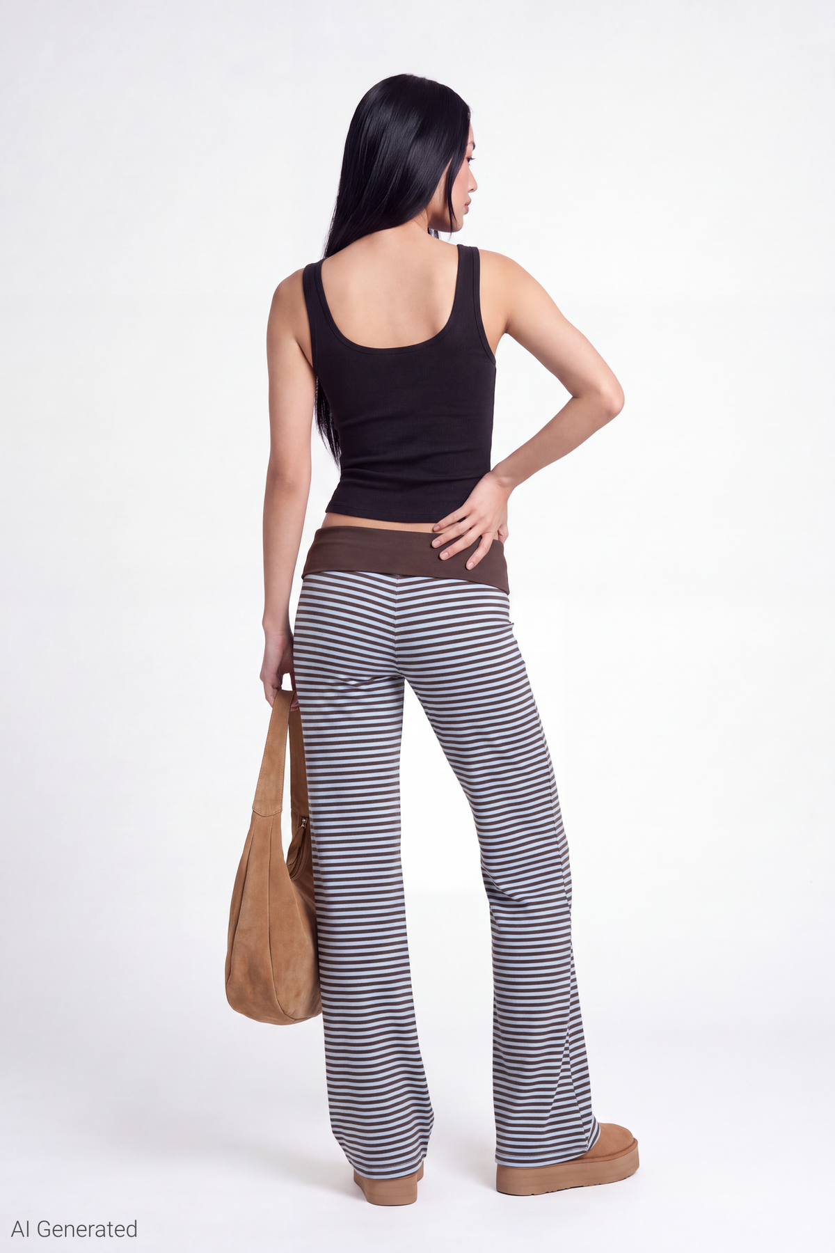 Alt View 2. Printed Foldover Waist Pant - Brown