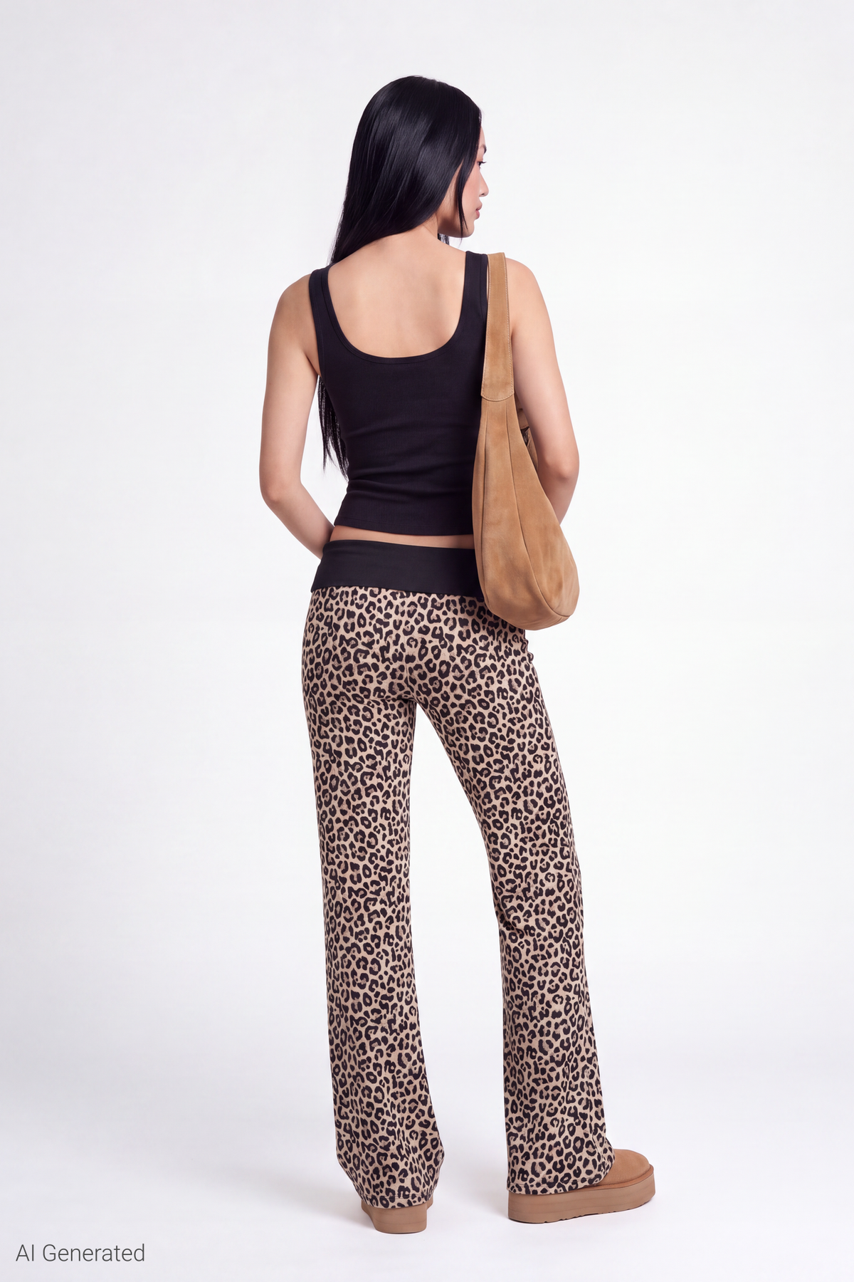 Alt View 3. Printed Foldover Waist Pant - Leopard