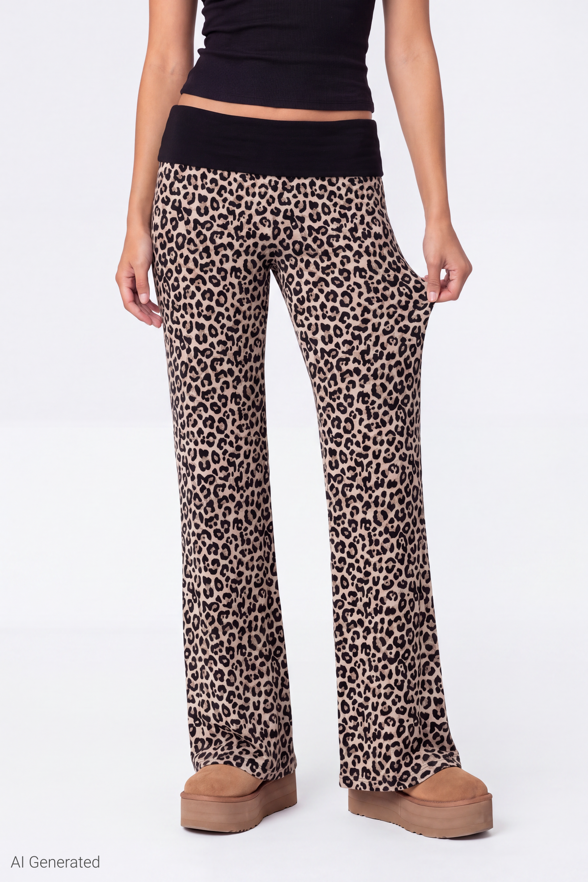 Alt View 2. Printed Foldover Waist Pant - Leopard