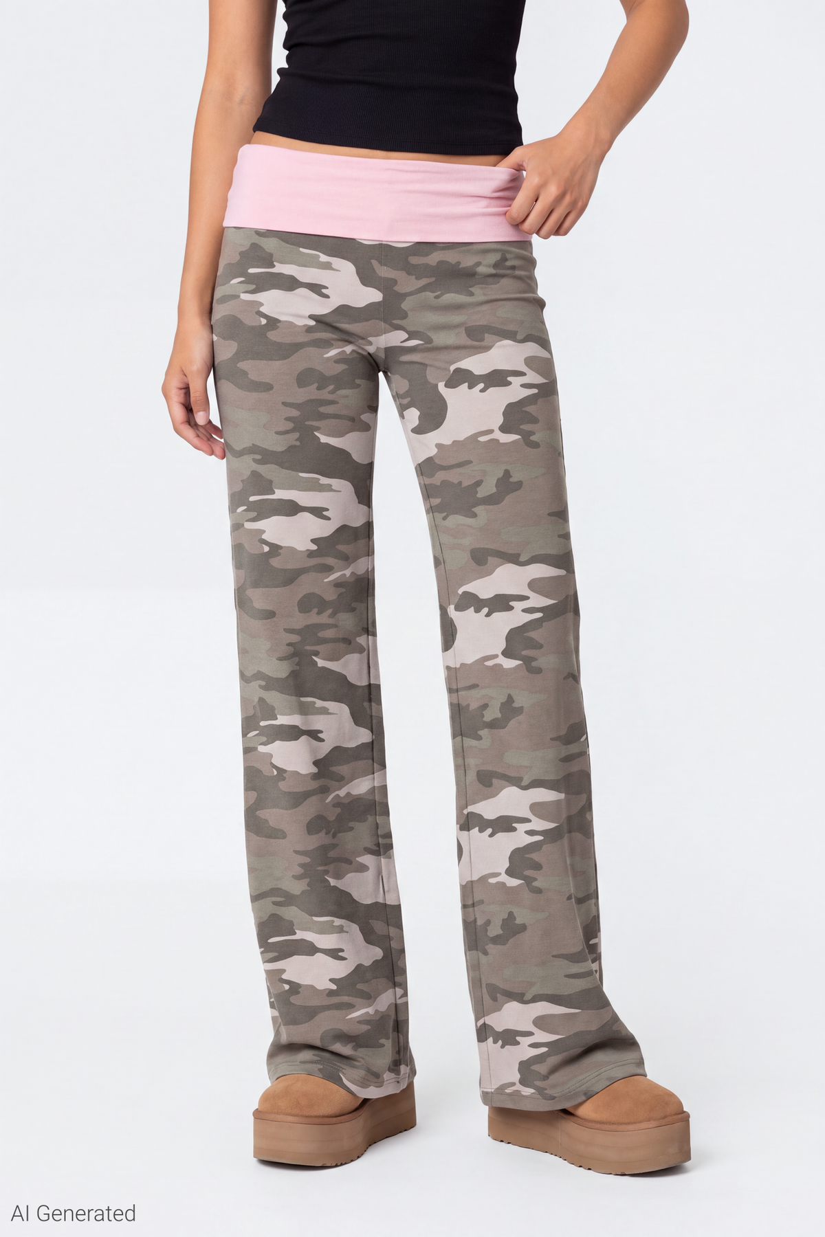 Alt View 2. Printed Foldover Waist Pant - Camouflage