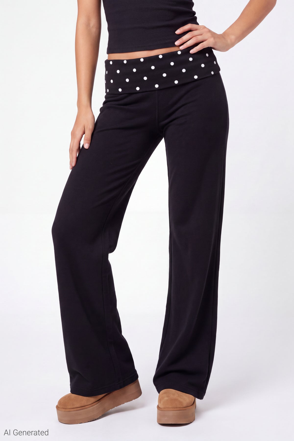 Alt View 2. Foldover Waist Pant - Black
