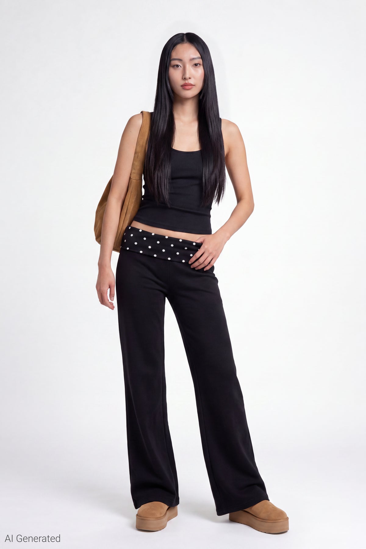 Foldover Waist Pant - Black