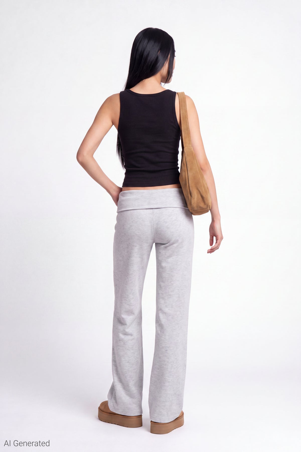 Alt View 3. Foldover Waist Pant - Heather Grey