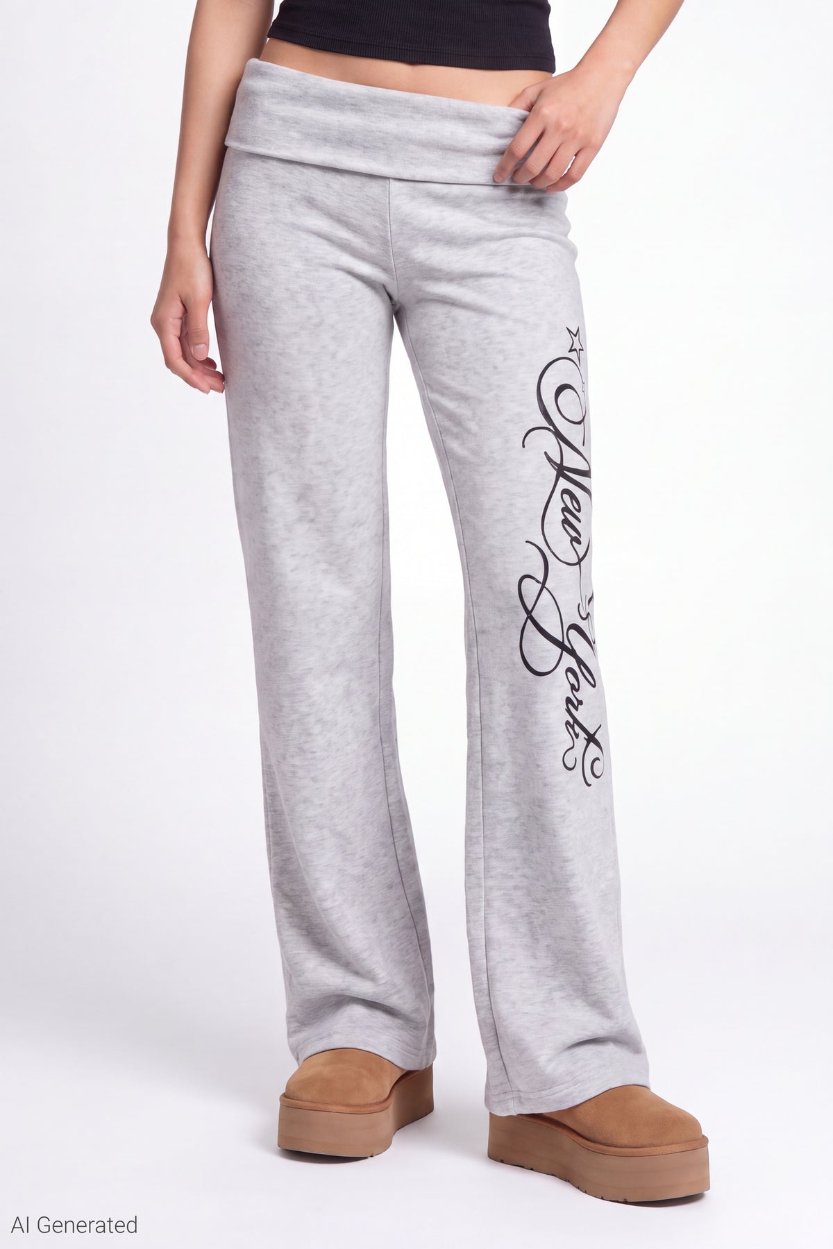 Alt View 2. Foldover Waist Pant - Heather Grey
