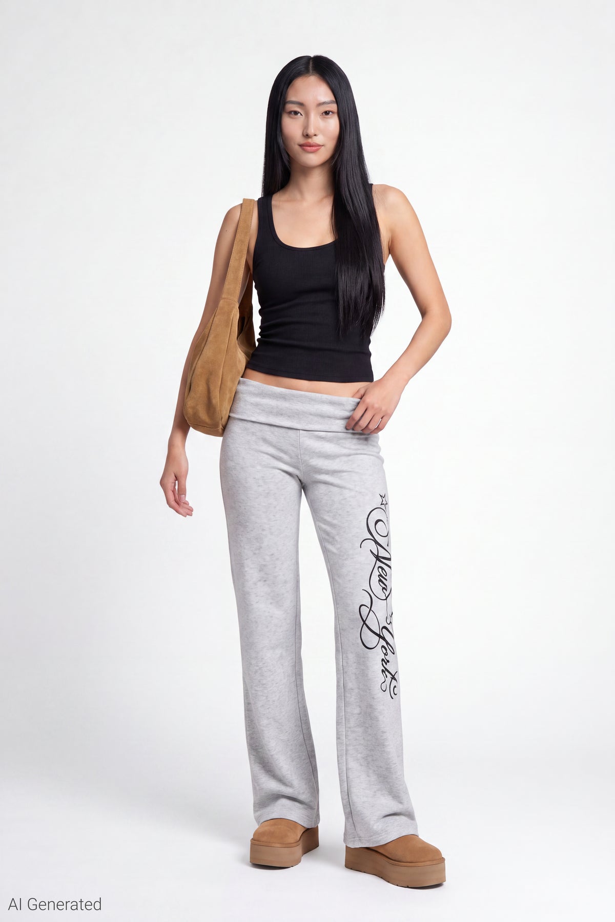 Foldover Waist Pant - Heather Grey
