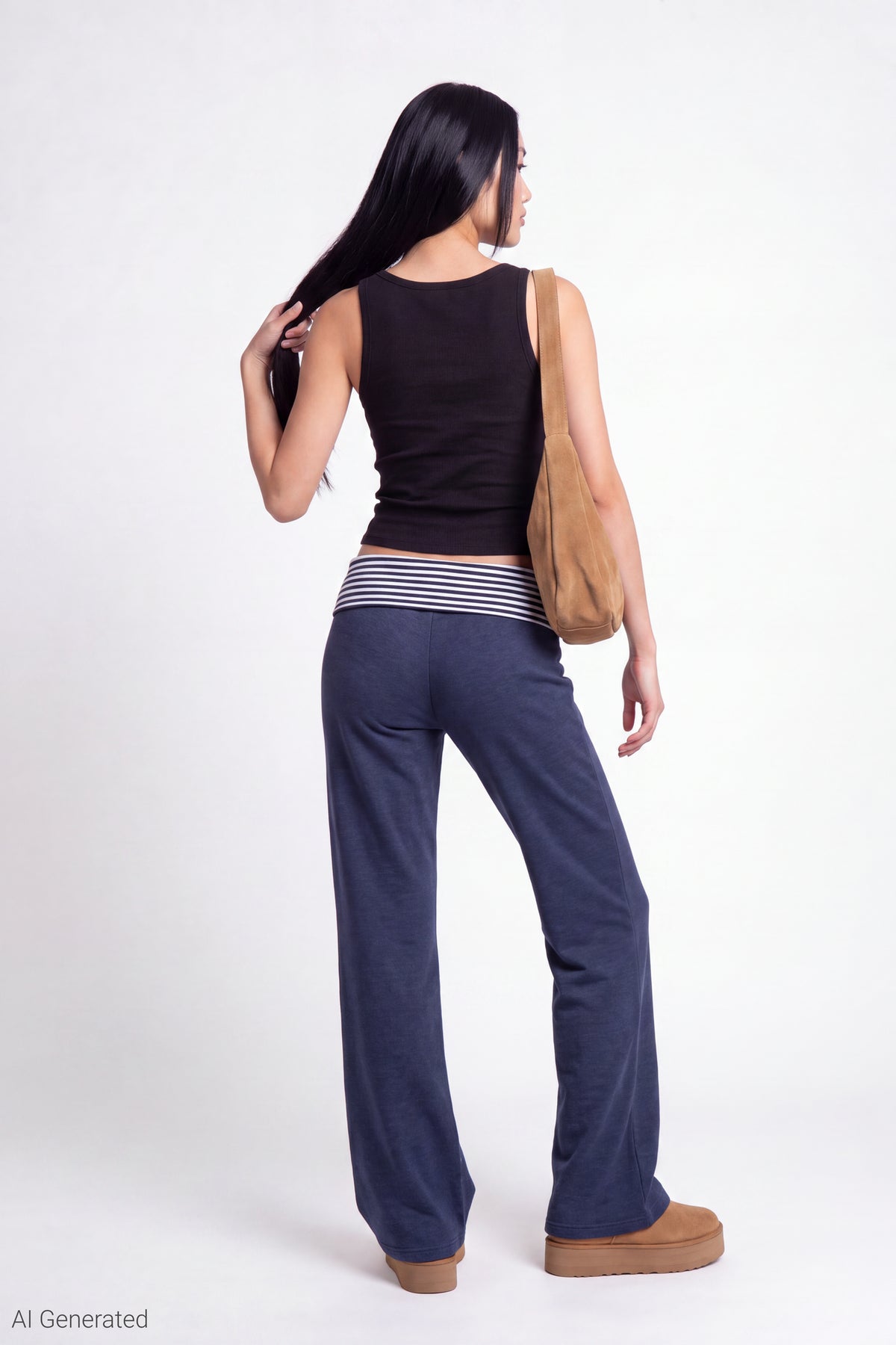 Alt View 3. Foldover Waist Pant - Navy
