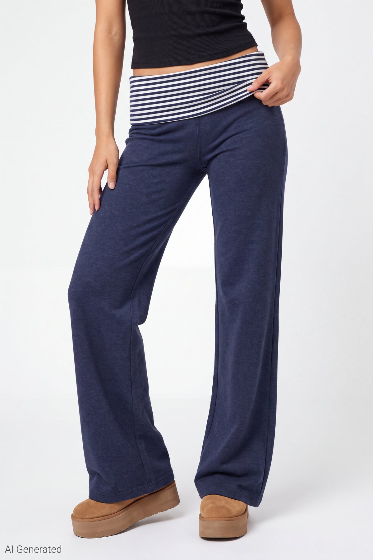 Alt View 2. Foldover Waist Pant - Navy