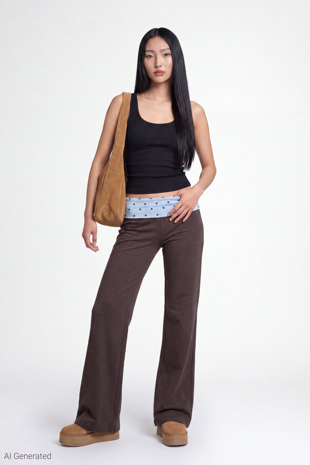 Foldover Waist Pant - Brown
