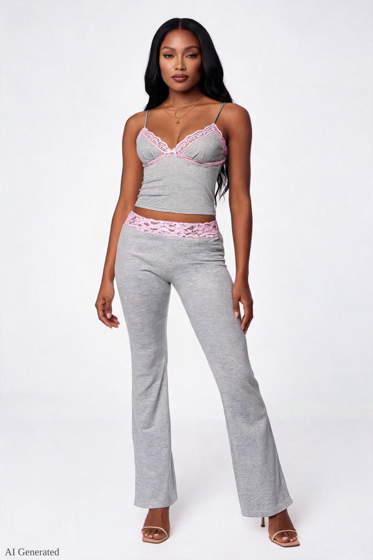 Soft Lace Trim Flare Pant - Heather Grey