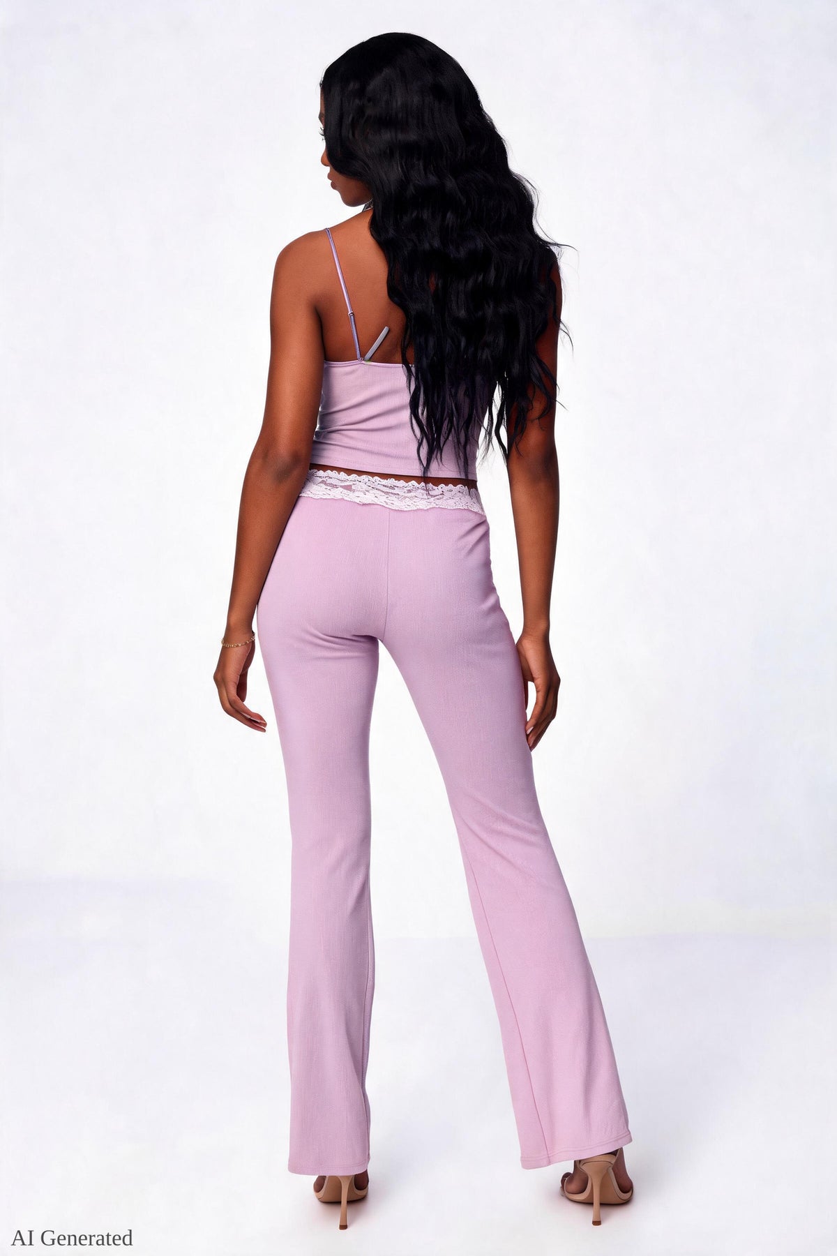 Alt View 2. Soft Lace Trim Flare Pant - Pink