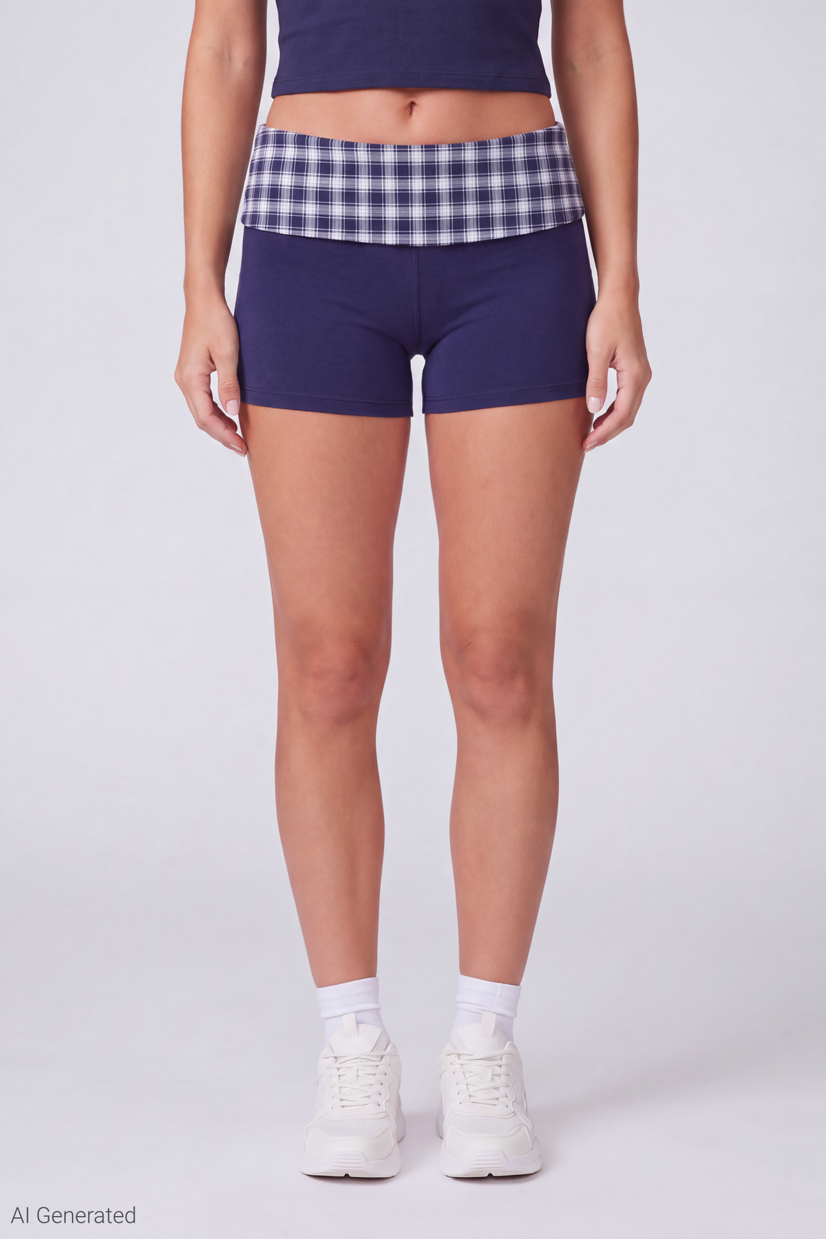 Alt View 2. Foldover Waistband Shortie - Dark Blue
