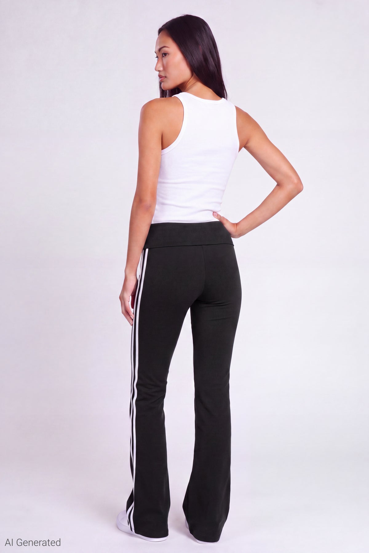 Alt View 2. Foldover Waist Flare Pant - Black
