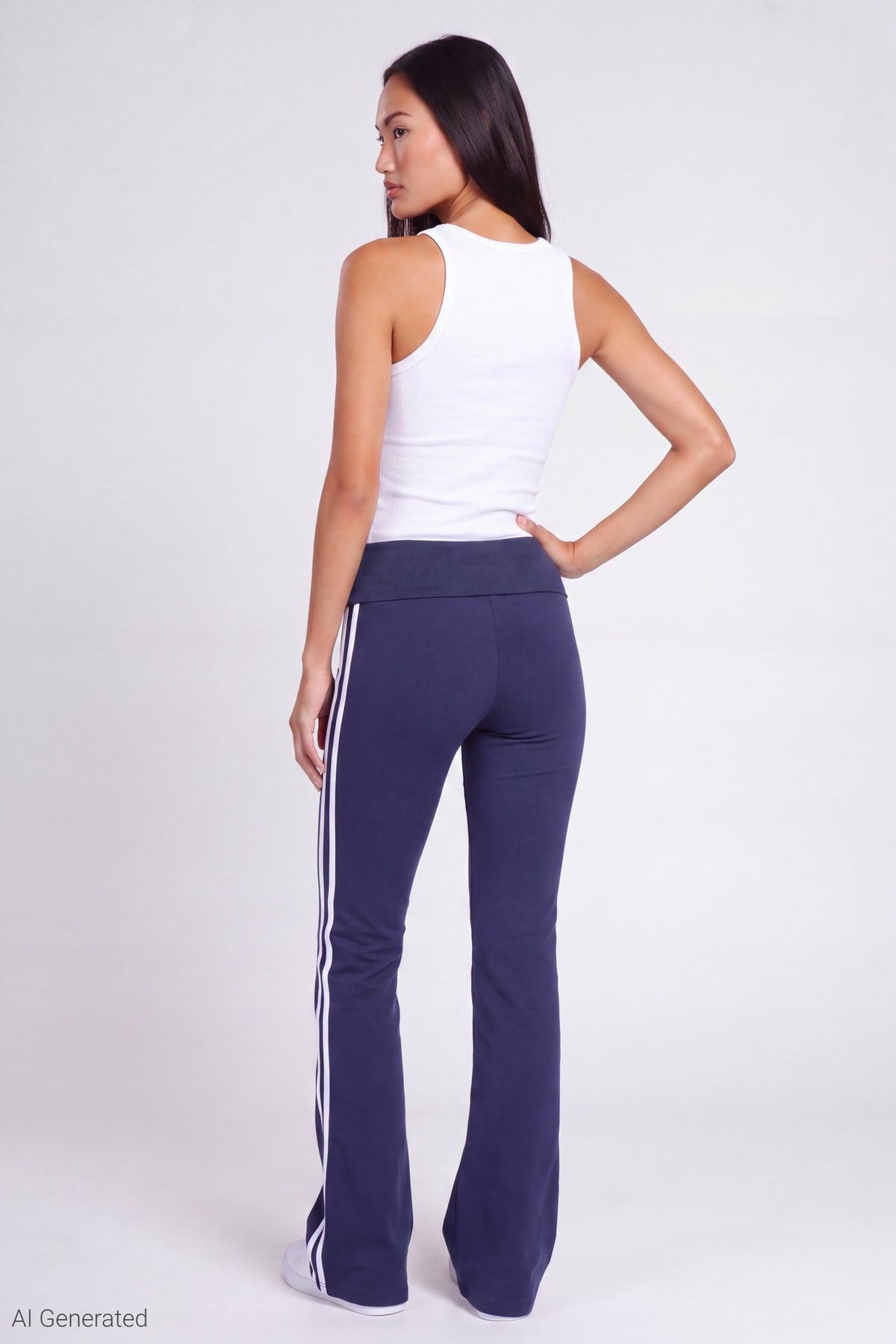 Alt View 2. Foldover Waist Flare Pant - Navy