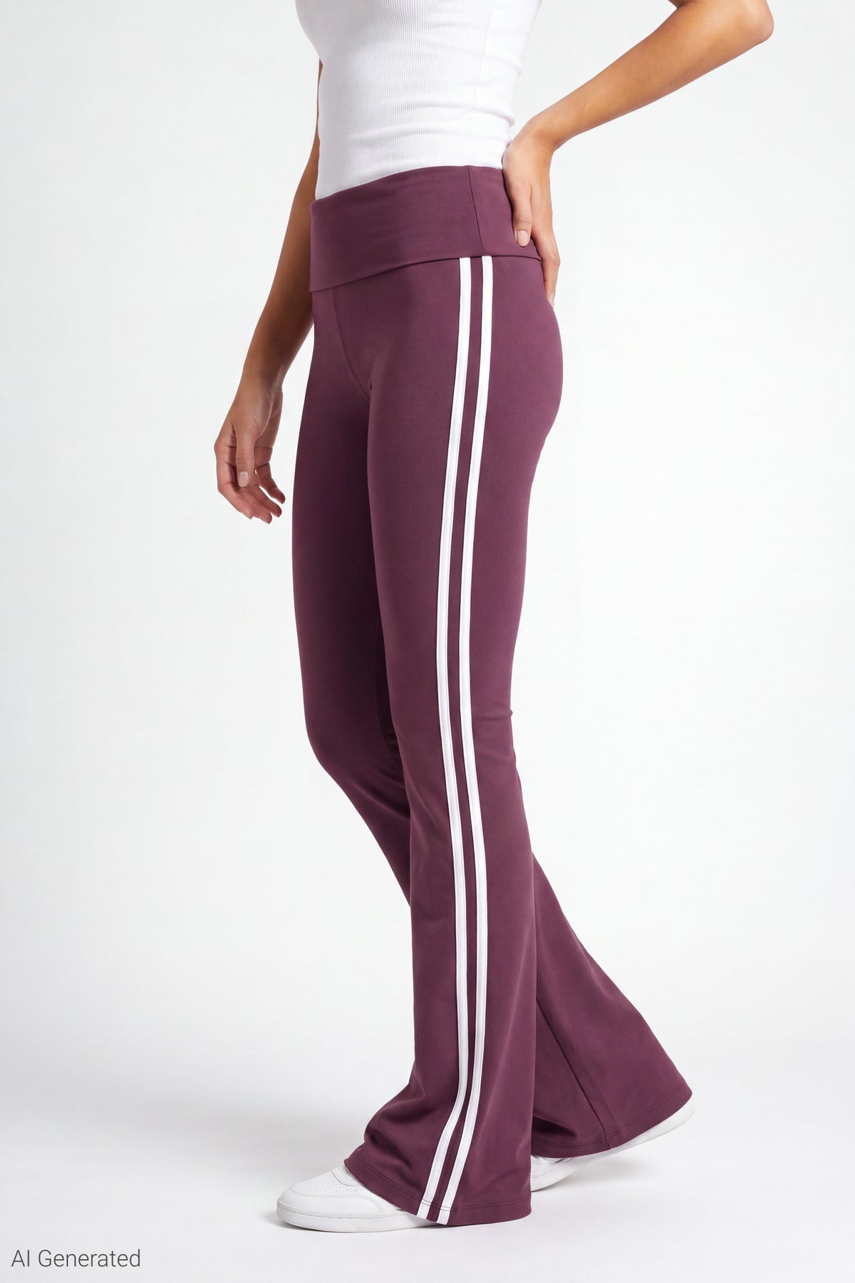 Alt View 3. Foldover Waist Flare Pant - Burgundy