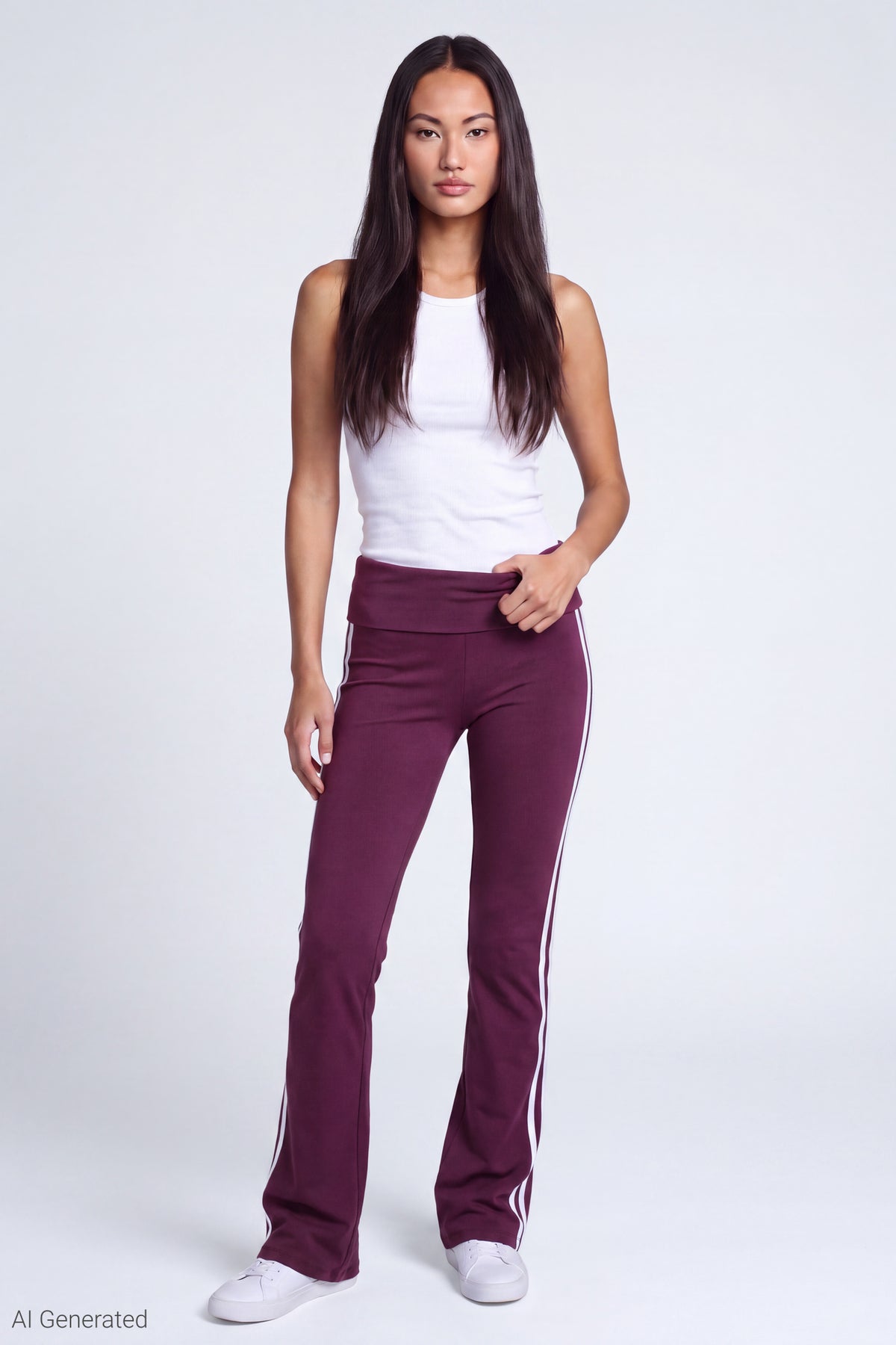 Foldover Waist Flare Pant - Burgundy