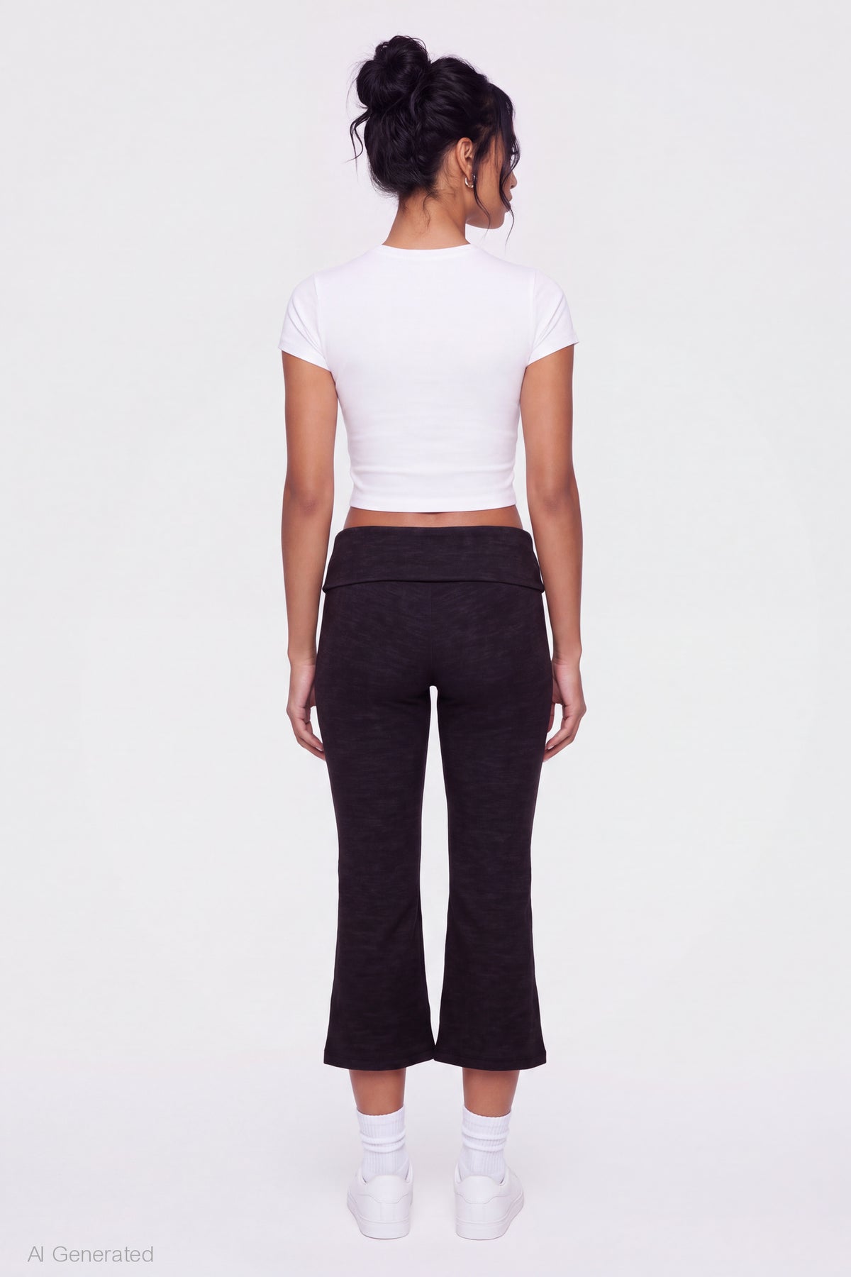 Alt View 2. Foldover Waist Capri - Black