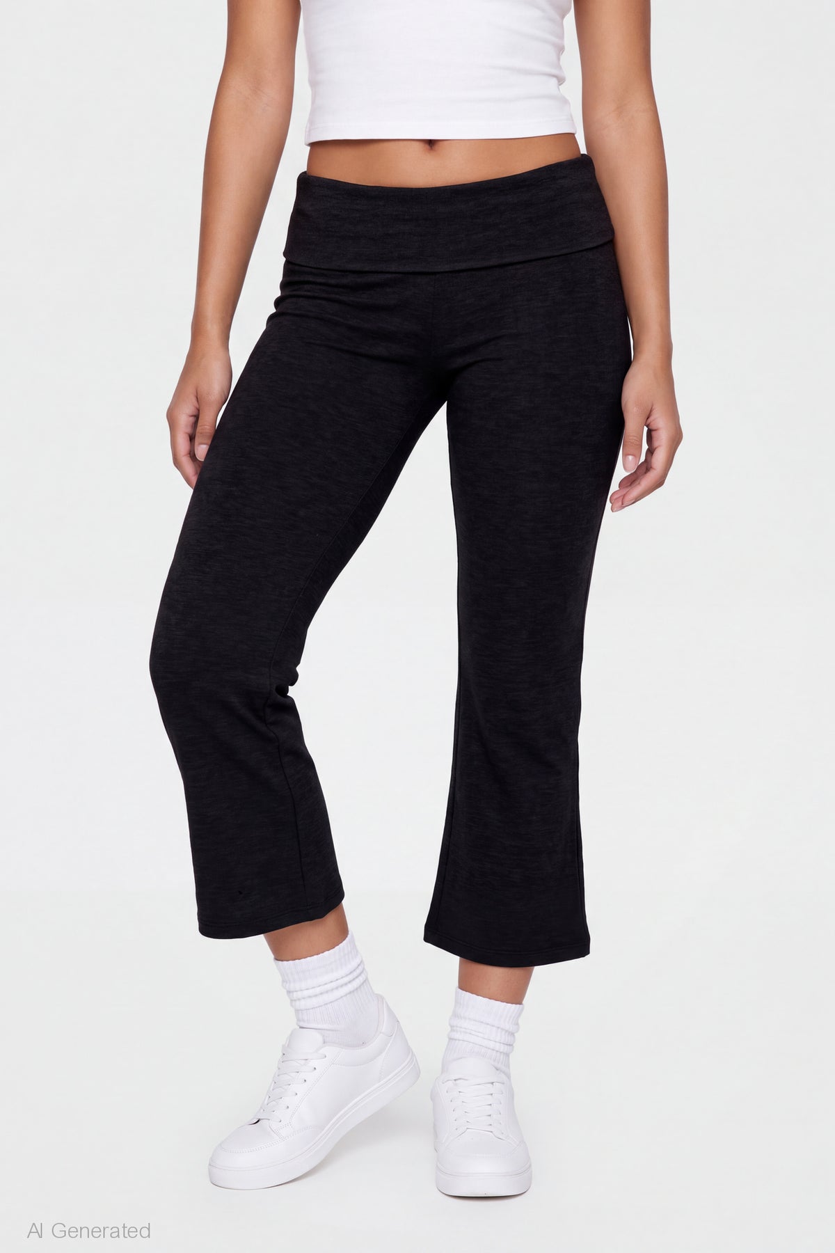 Alt View 3. Foldover Waist Capri - Black