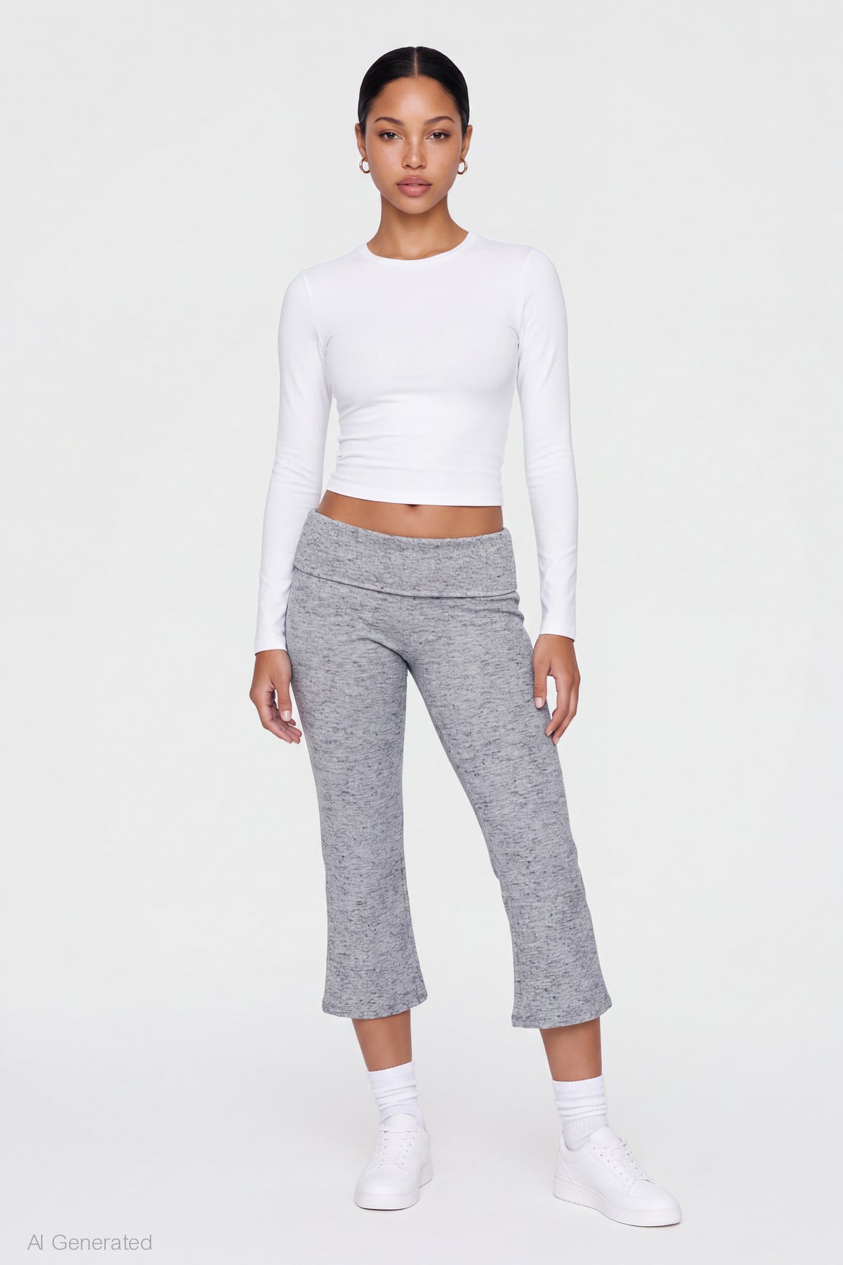 Foldover Waist Capri - Heather Grey