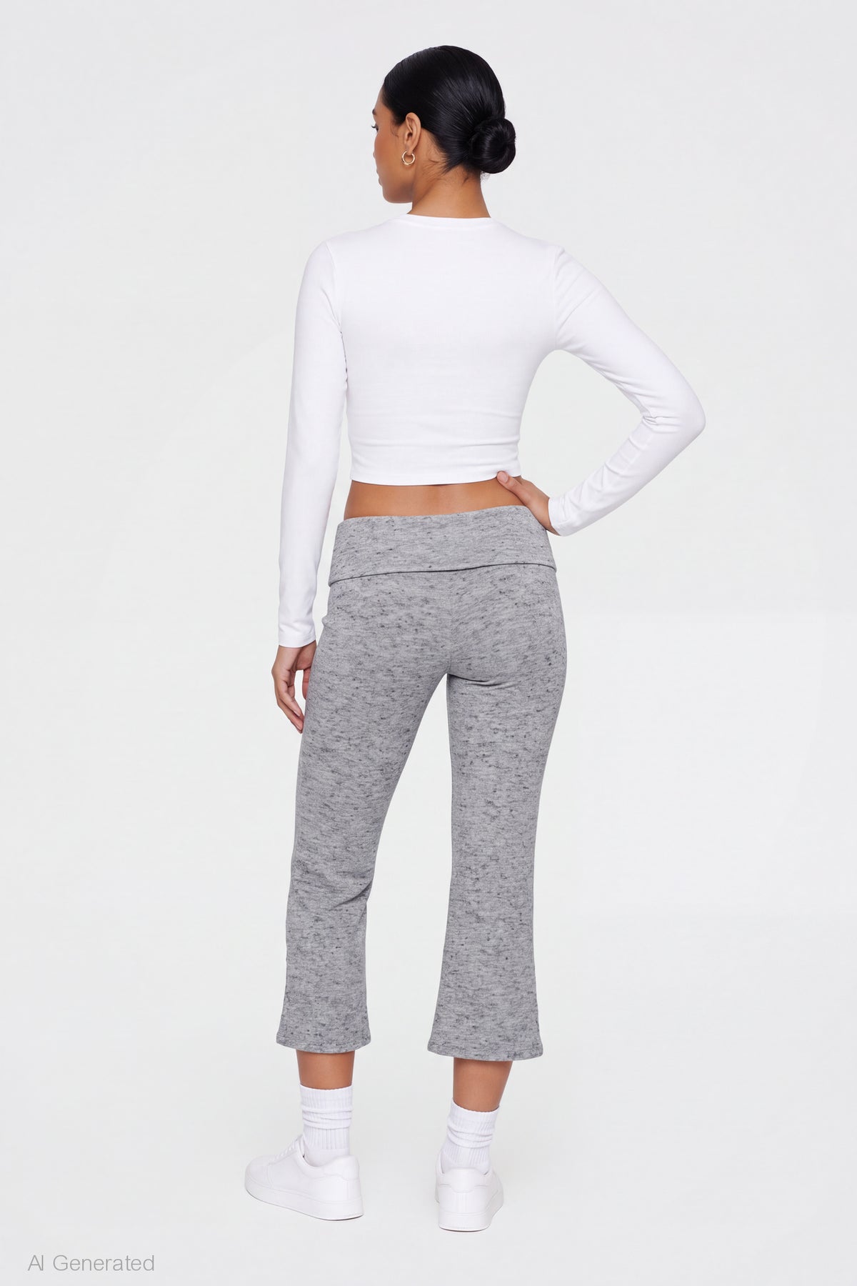 Alt View 2. Foldover Waist Capri - Heather Grey