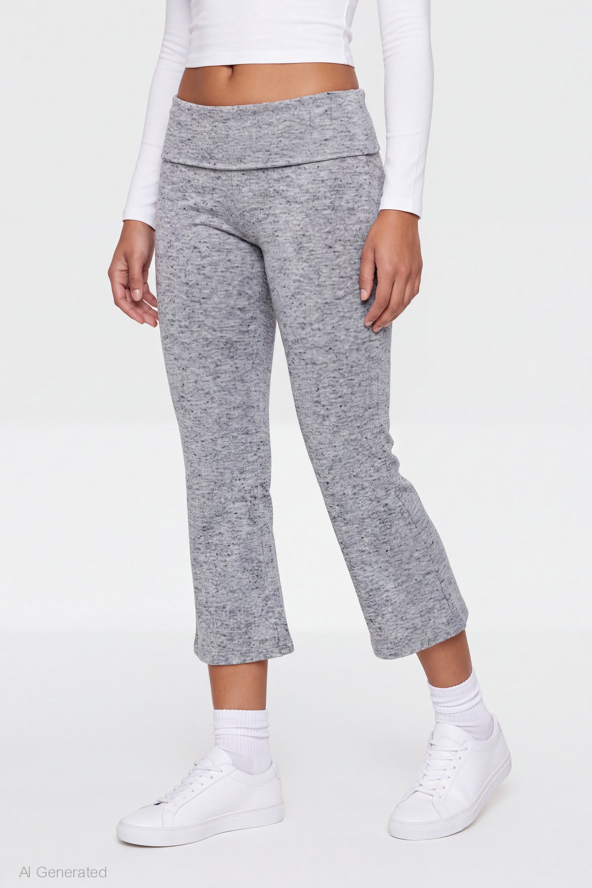 Alt View 3. Foldover Waist Capri - Heather Grey