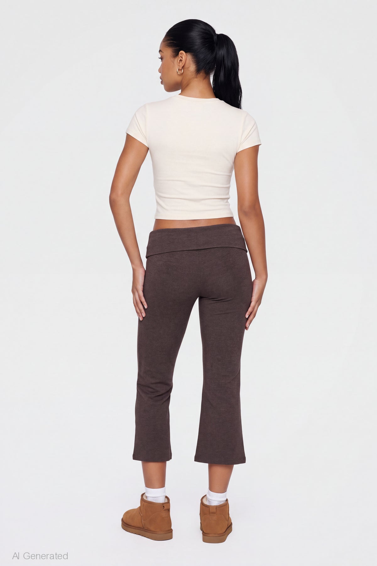 Alt View 2. Foldover Waist Capri - Brown