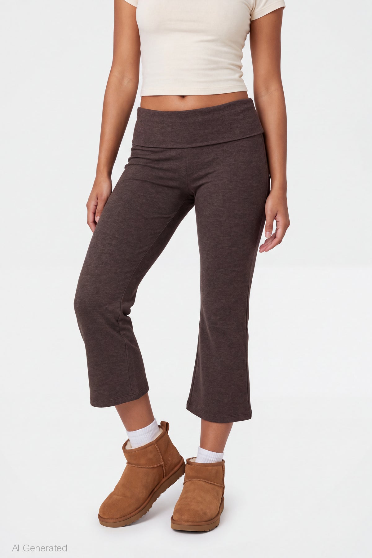 Alt View 3. Foldover Waist Capri - Brown