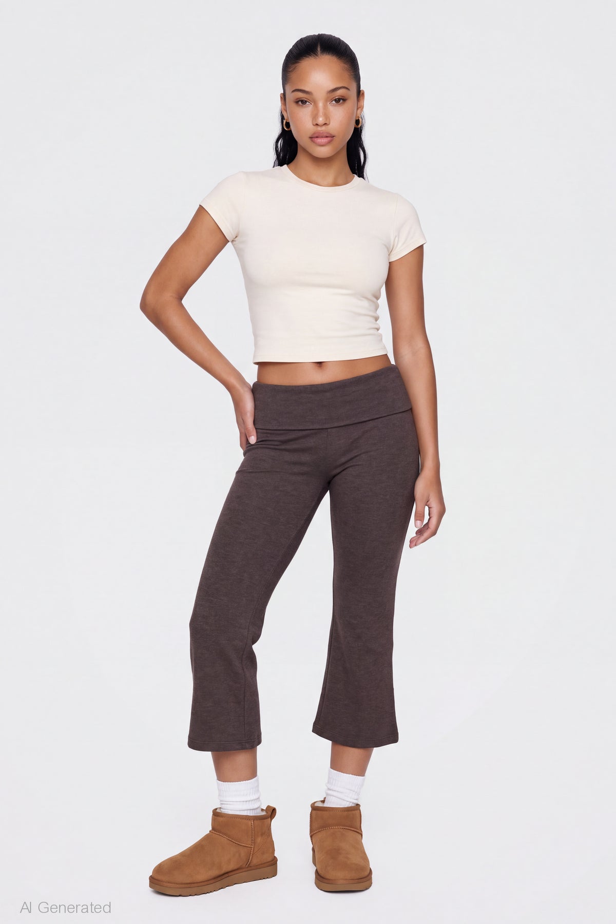 Foldover Waist Capri - Brown