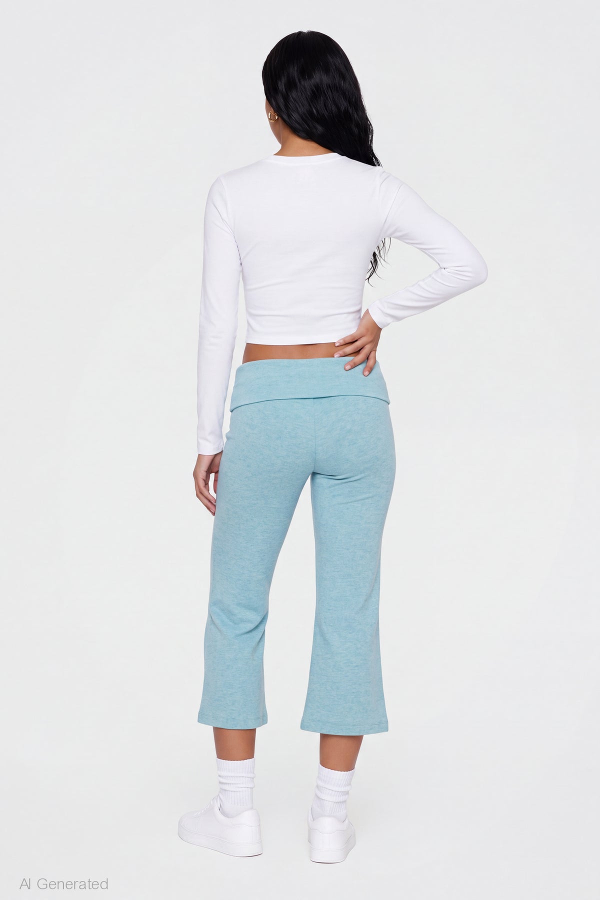 Alt View 2. Foldover Waist Capri - Turquoise