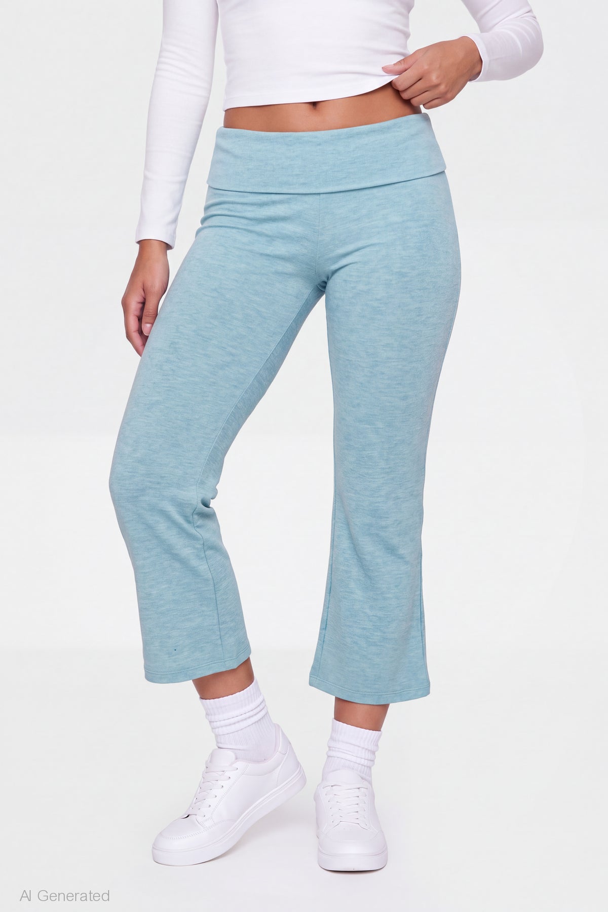 Alt View 3. Foldover Waist Capri - Turquoise