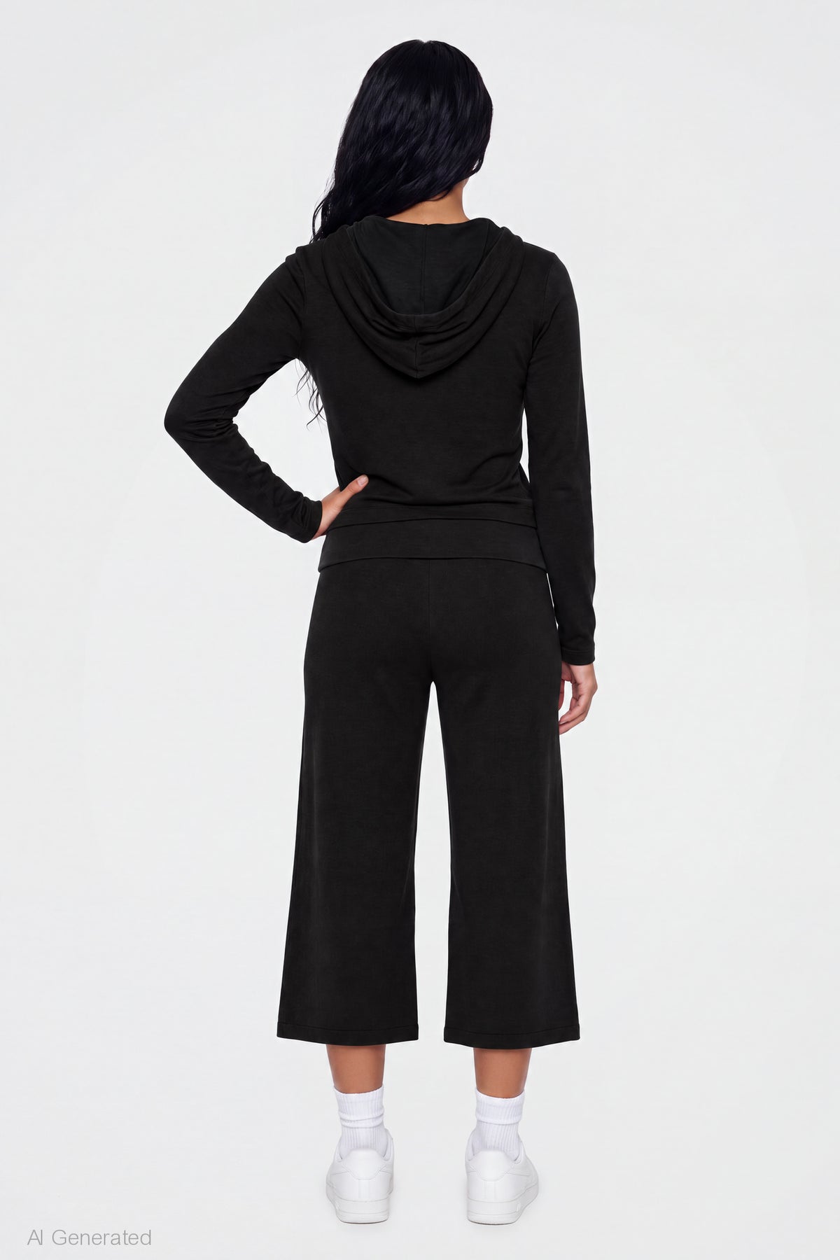 Alt View 2. Foldover Waist Capri - Black