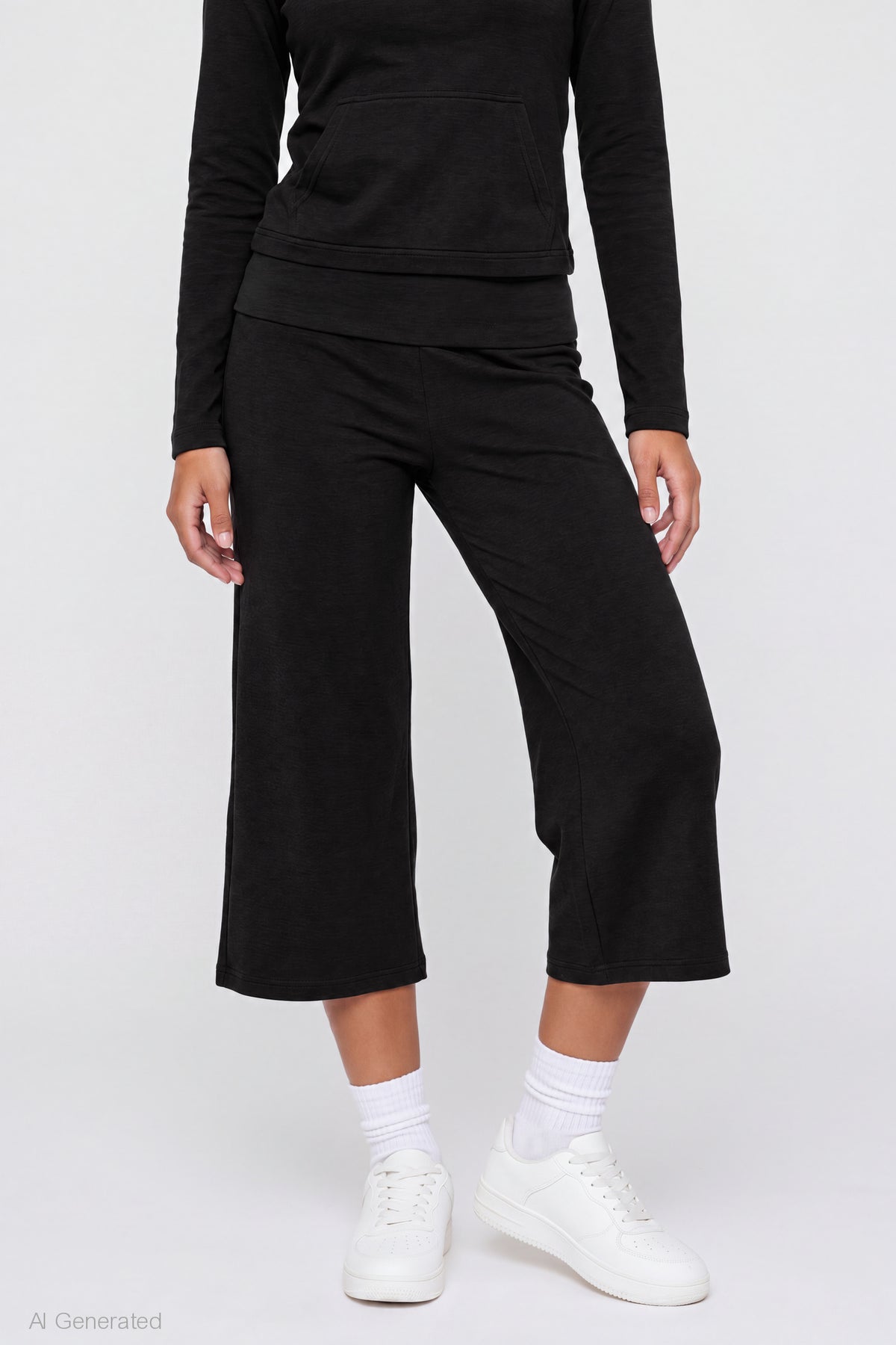 Alt View 3. Foldover Waist Capri - Black