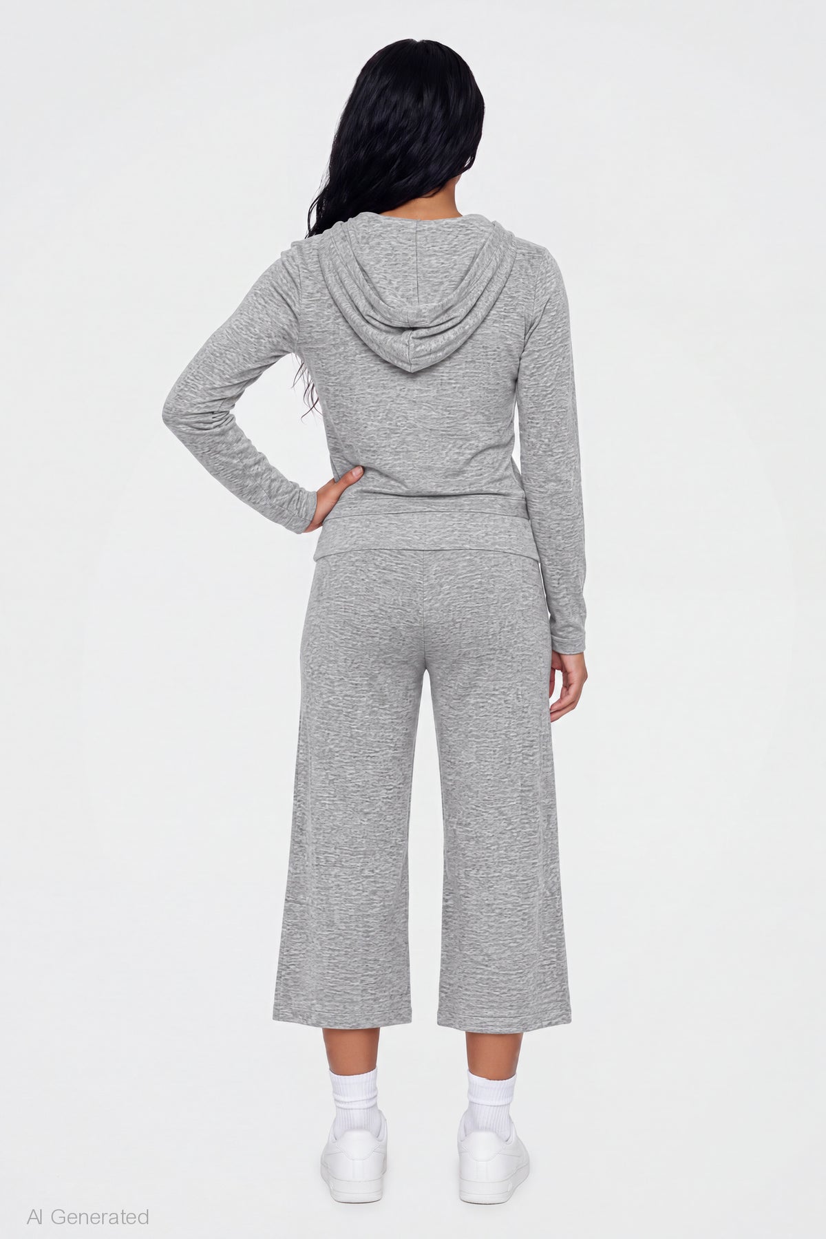 Alt View 2. Foldover Waist Capri - Heather Grey