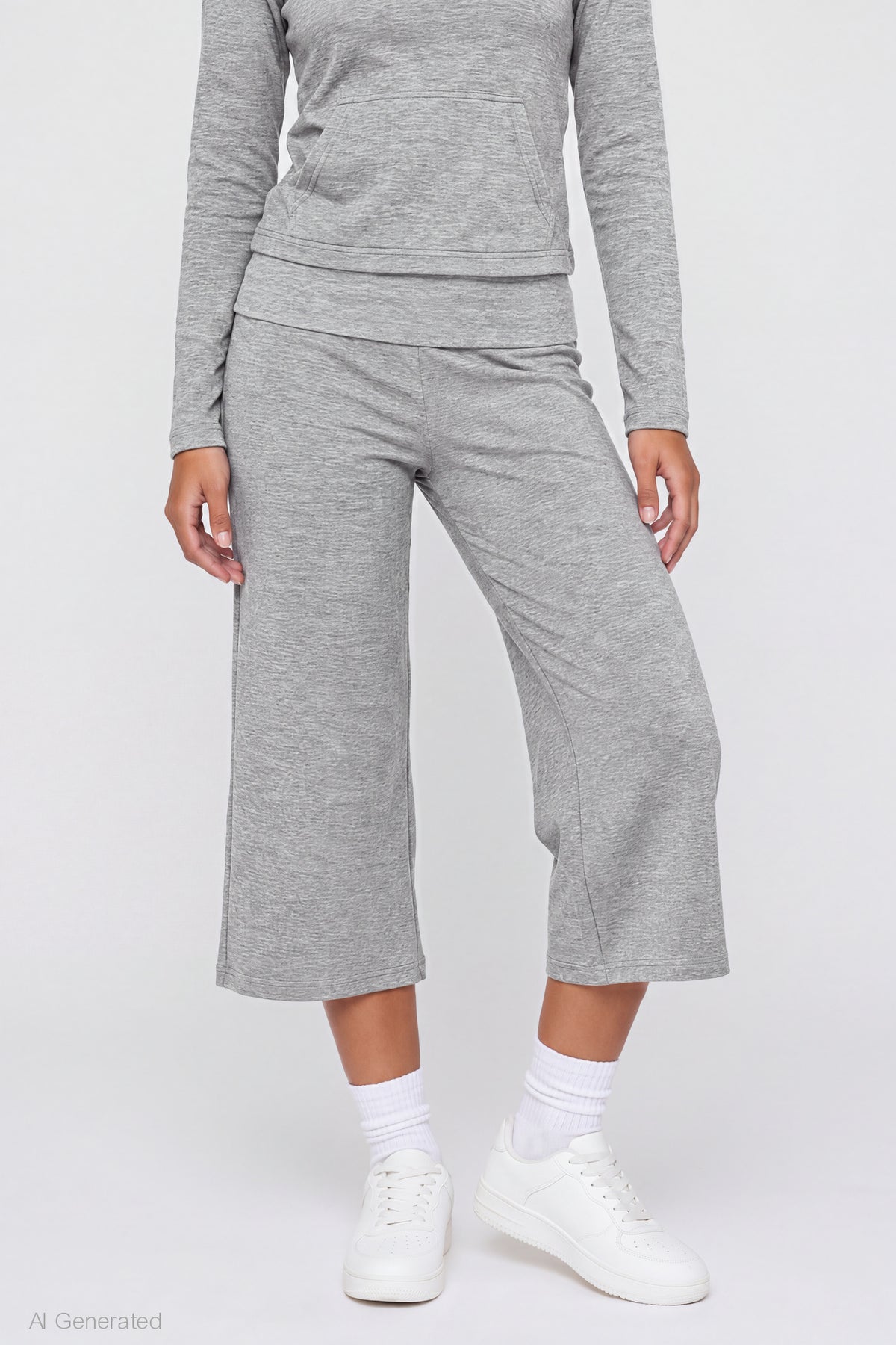Alt View 3. Foldover Waist Capri - Heather Grey