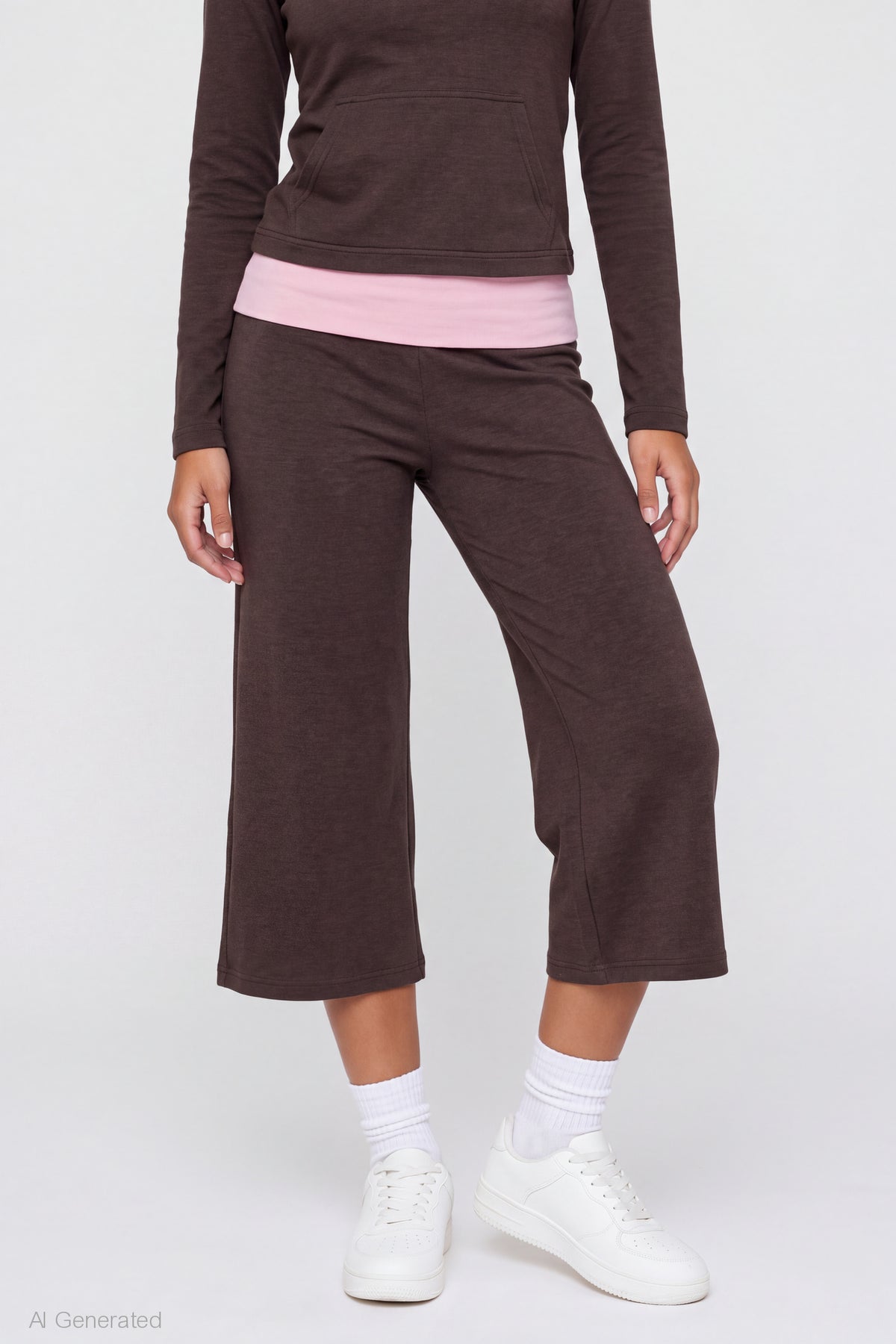 Alt View 3. Foldover Waist Capri - Brown