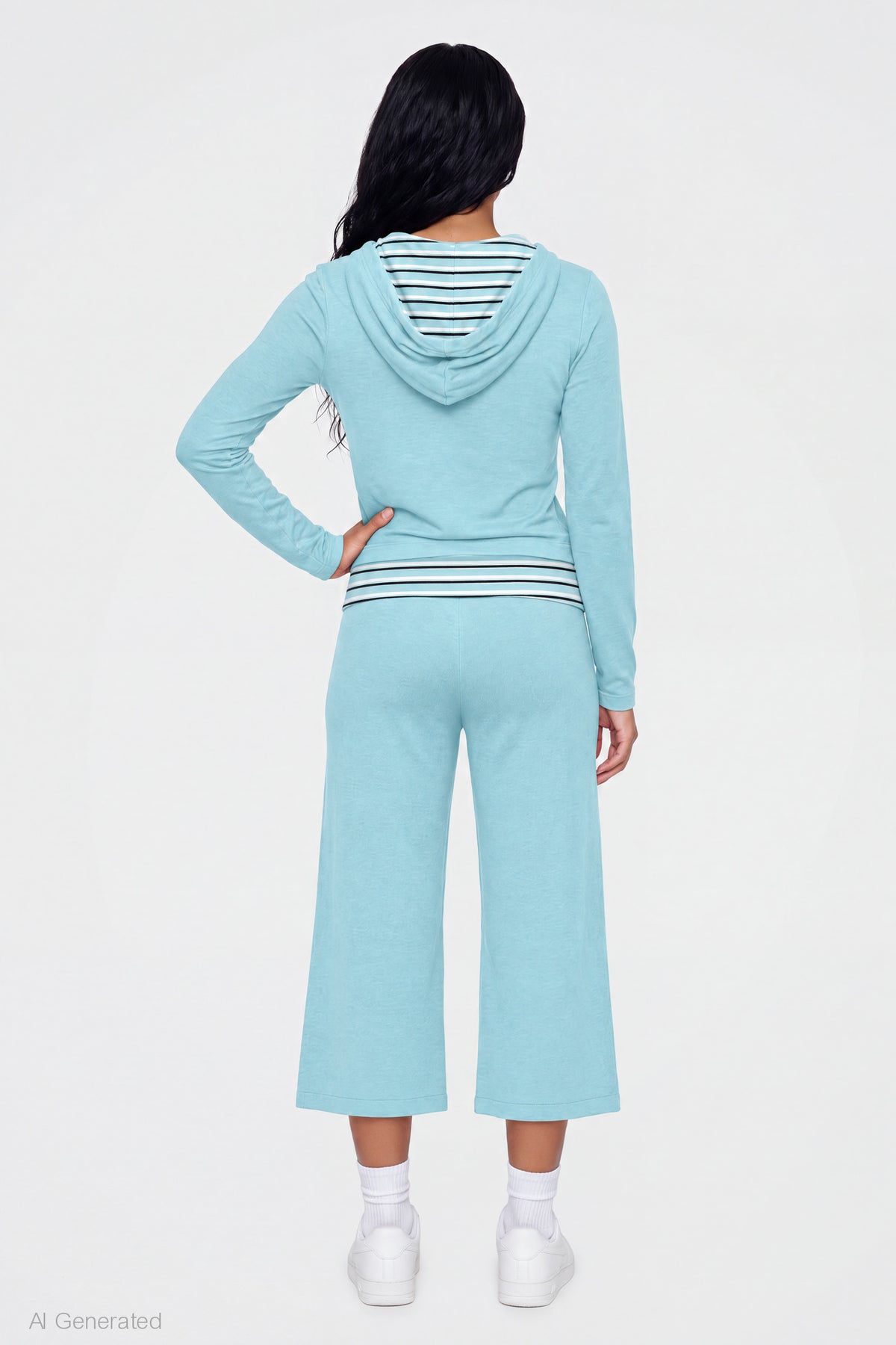 Alt View 2. Foldover Waist Capri - Turquoise