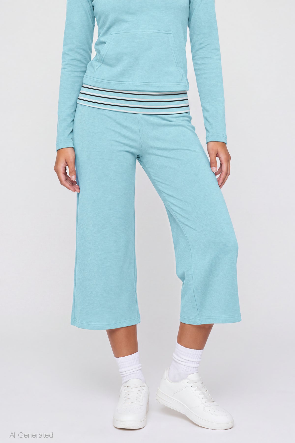 Alt View 3. Foldover Waist Capri - Turquoise