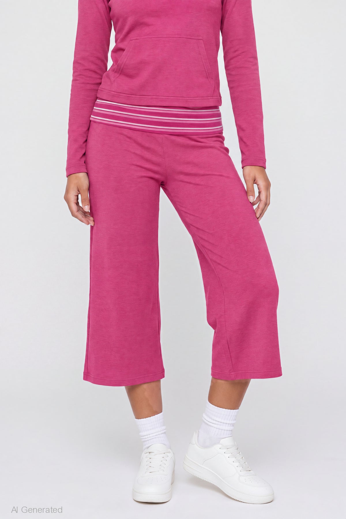 Alt View 3. Foldover Waist Capri - Fuchsia