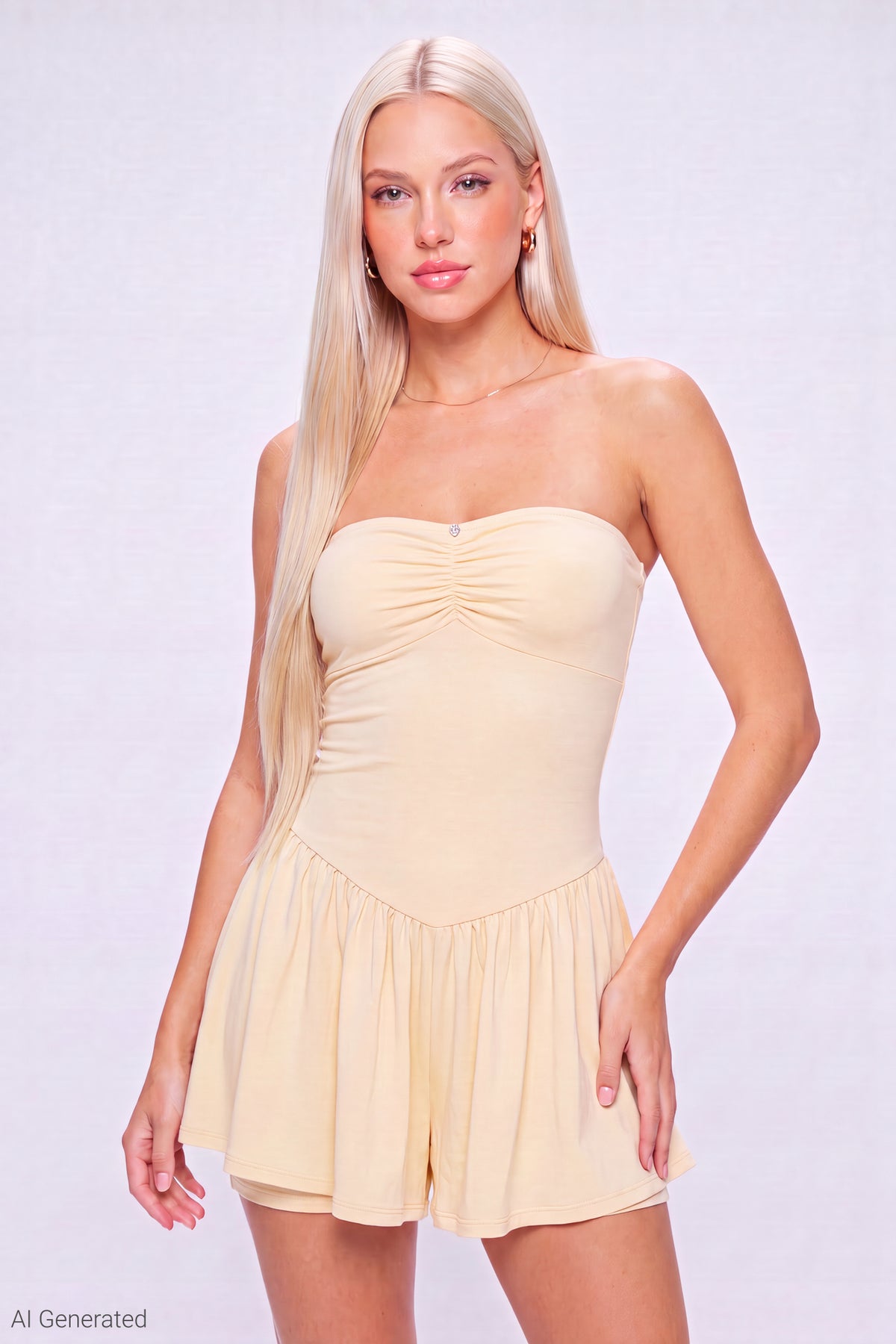 Strapless Mini Romper Dress - Yellow
