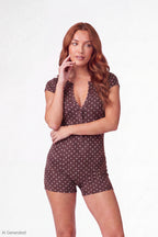 Printed Ribbed Henley Romper