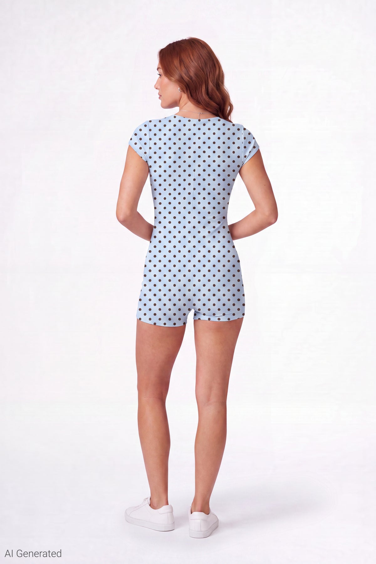 Alt View 3. Printed Ribbed Henley Romper - Blue