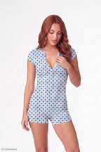 Printed Ribbed Henley Romper